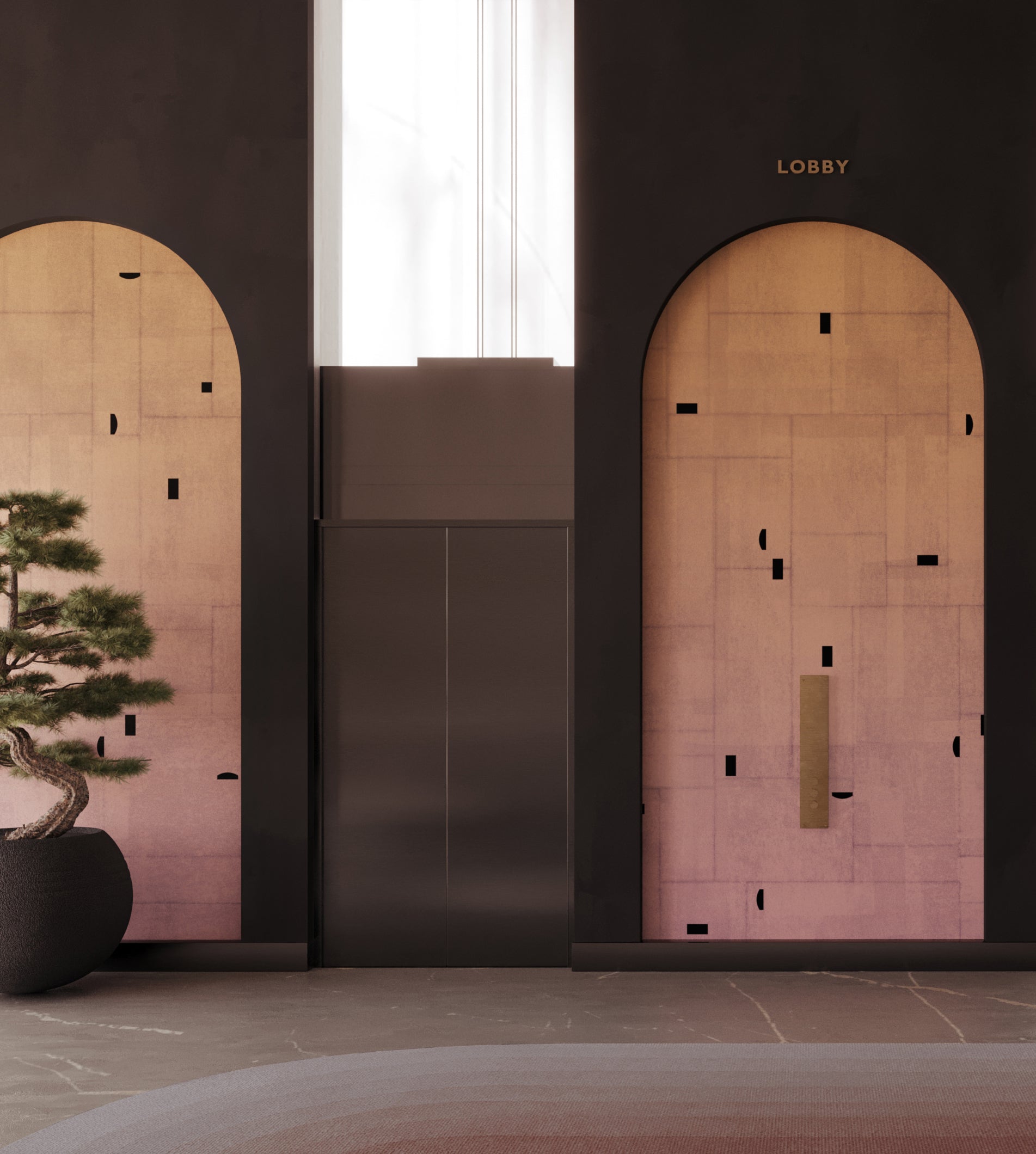 The Geometrico© Wallpaper in Flash in a commercial interior from drop it MODERN.