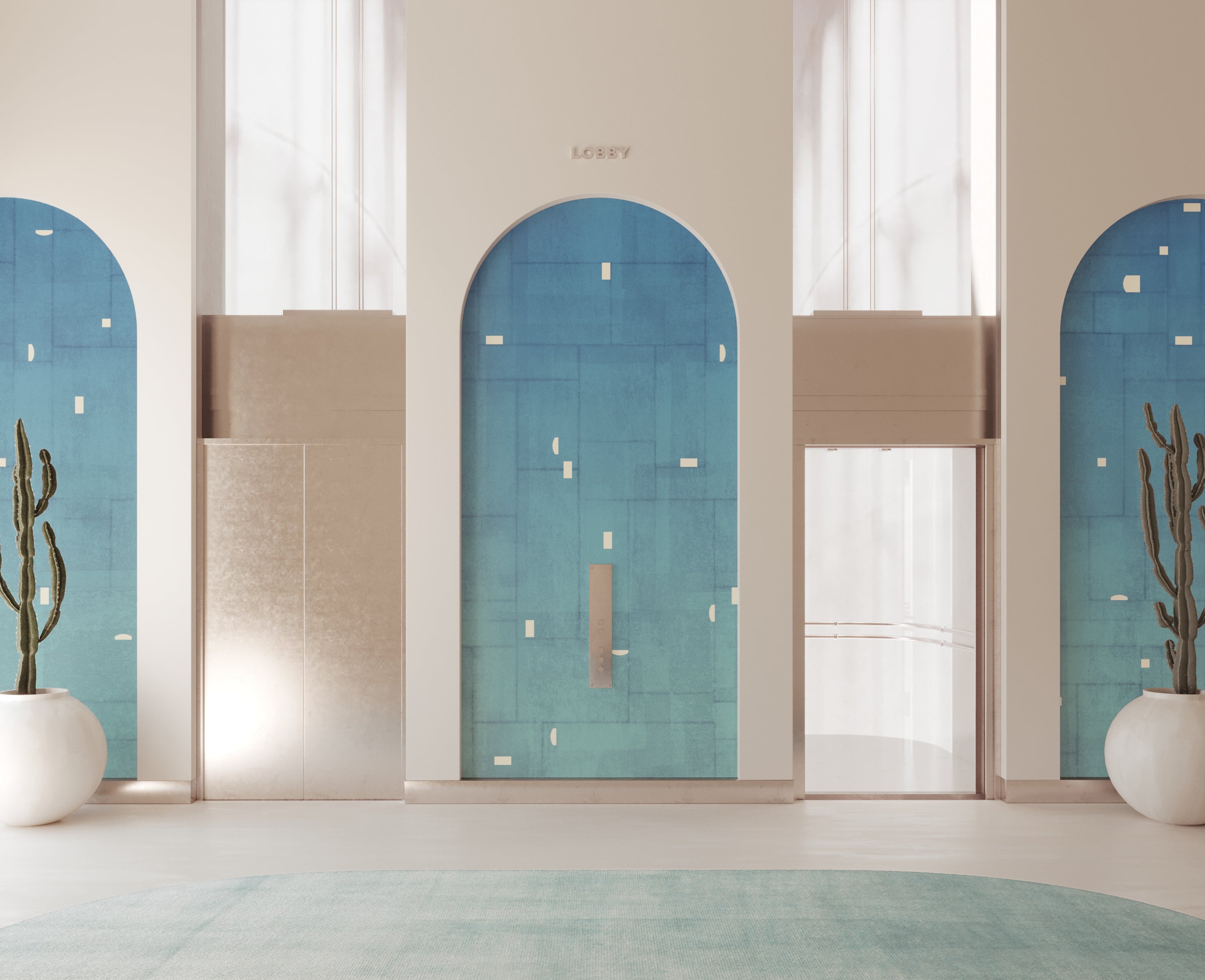 The Geometrico© Wallpaper in Waterfall in a hotel lobby from drop it MODERN