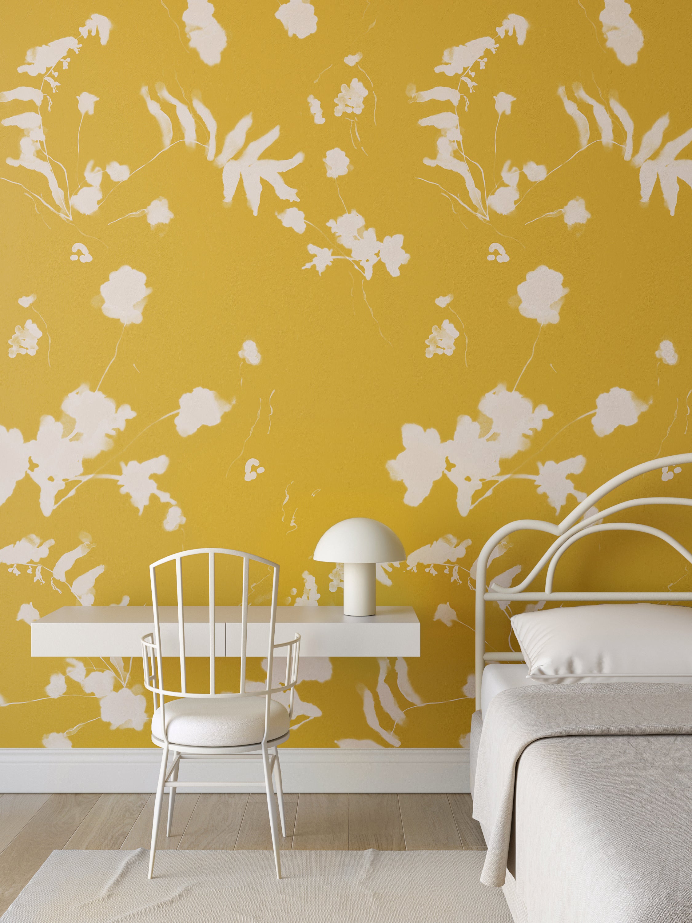 The Greenhouse© Wallpaper in Mustard in a bedroom from drop it MODERN