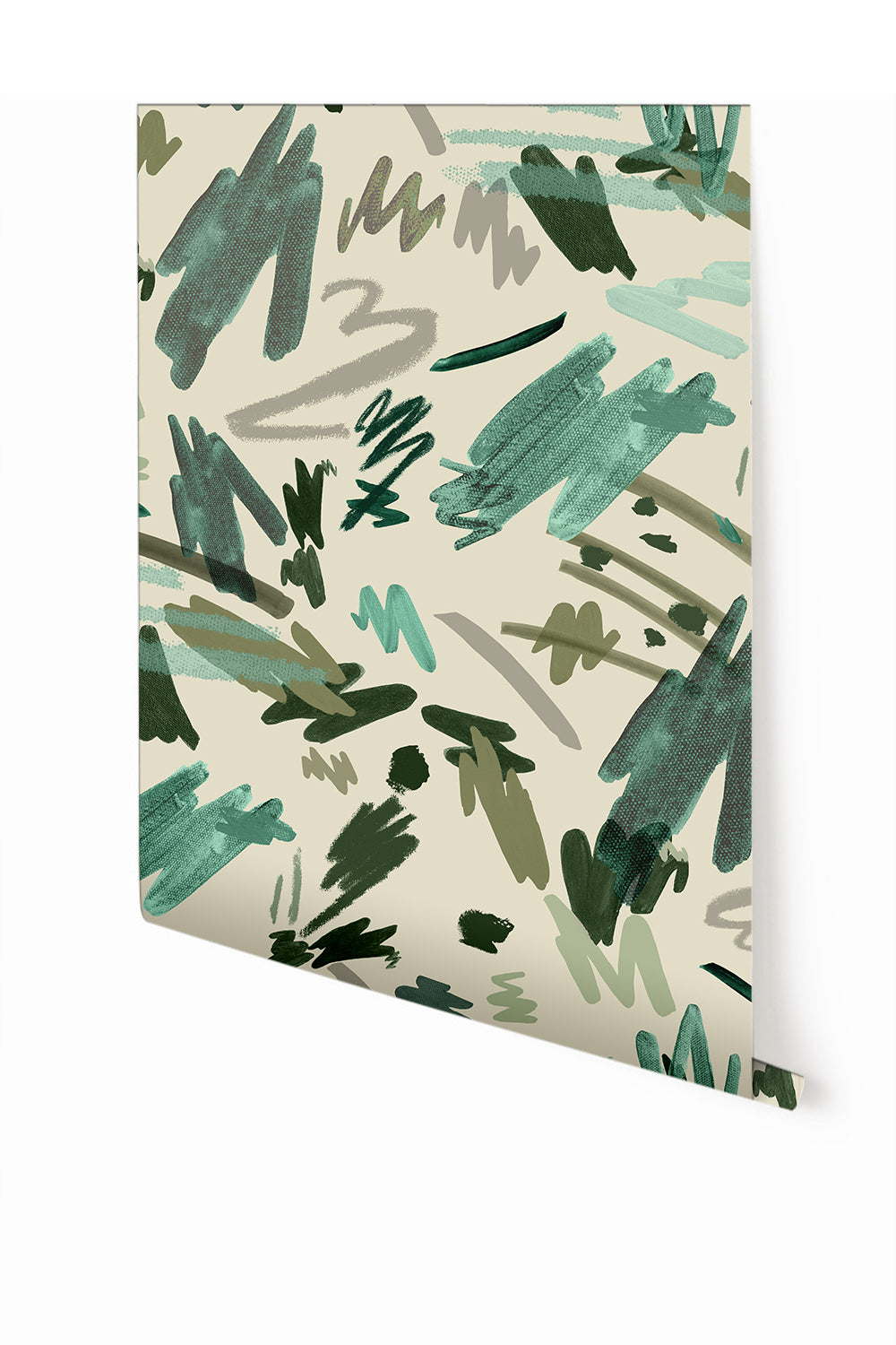 A wallpaper featuring abstract geometric patterns in beige, green, and white colors from drop it MODERN.