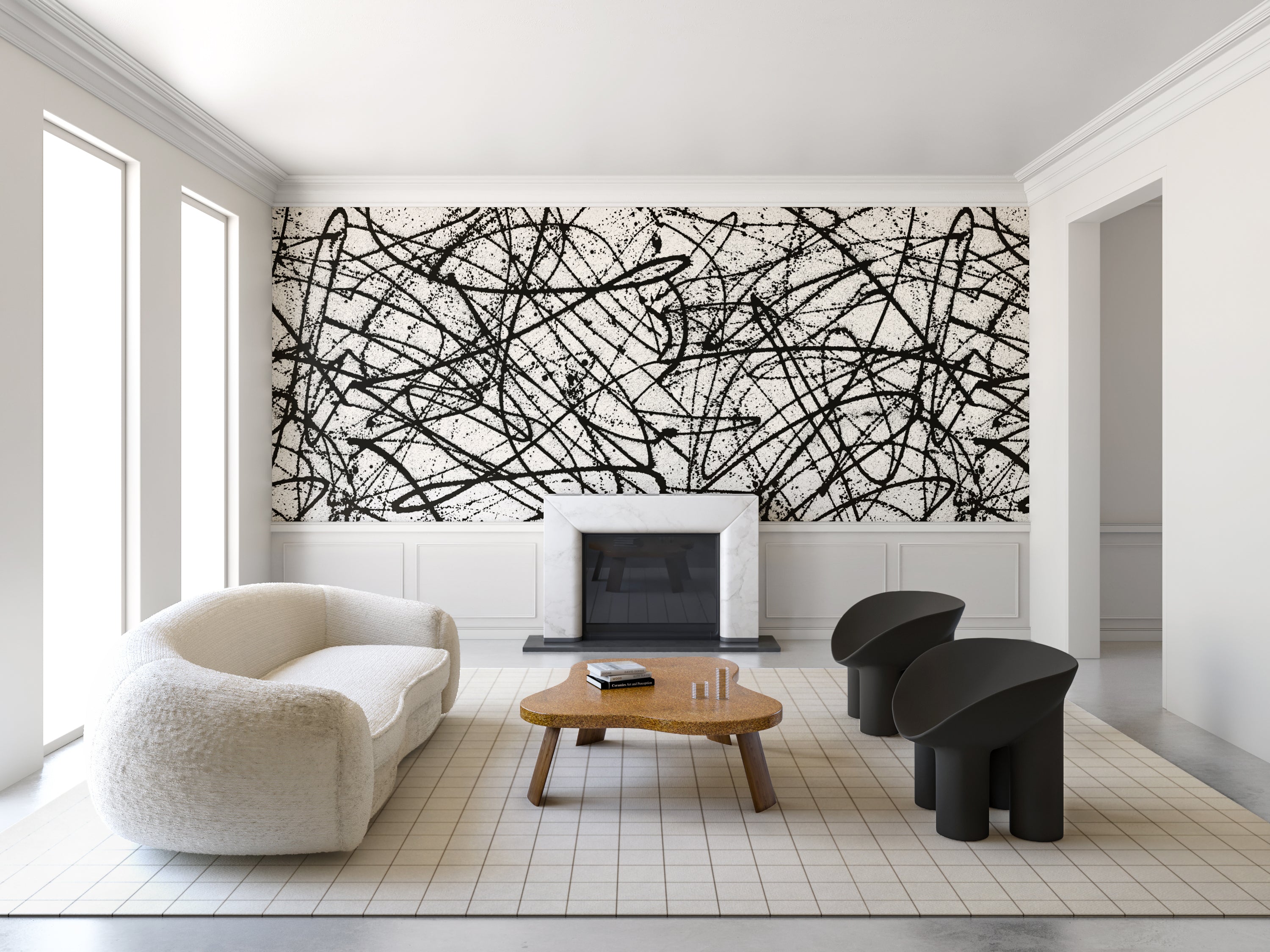 Lady Luck© Mural Wallpaper in Ecru + Black