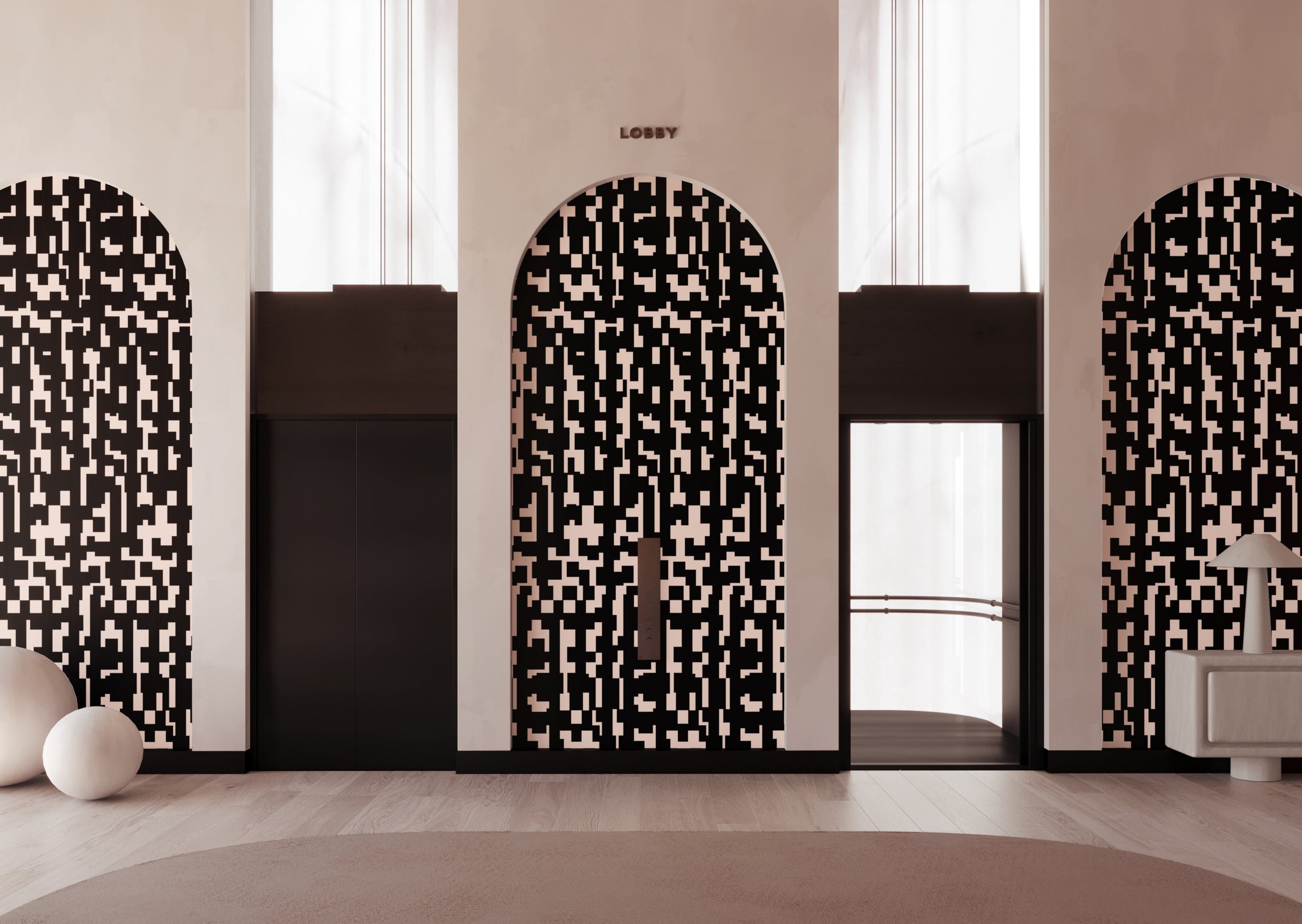 Mainframe© Wallpaper in Flamingo + Black
