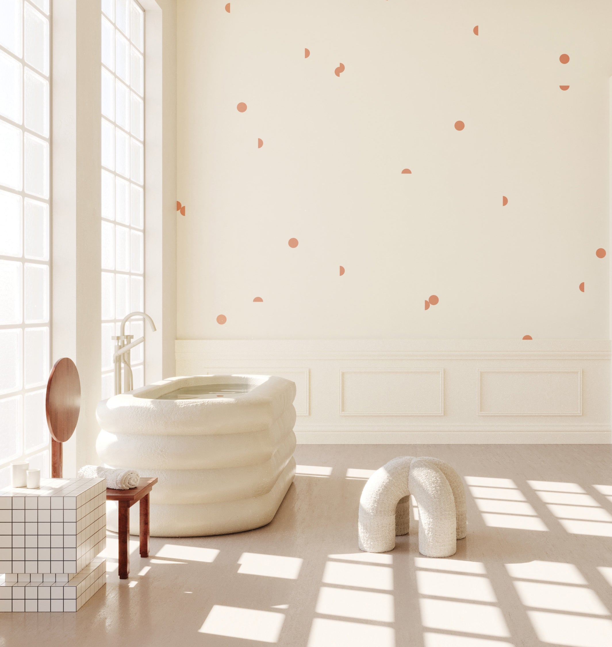 Mezzaluna© Wallpaper in Strawberry Kiss + Cremé