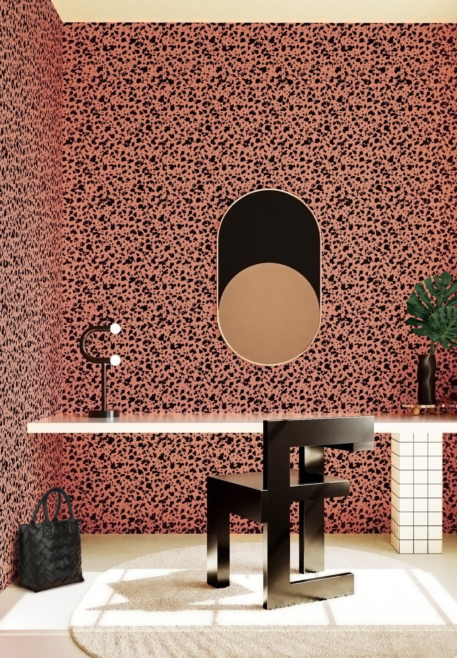 Milano© Wallpaper in Strawberry Kiss + Black