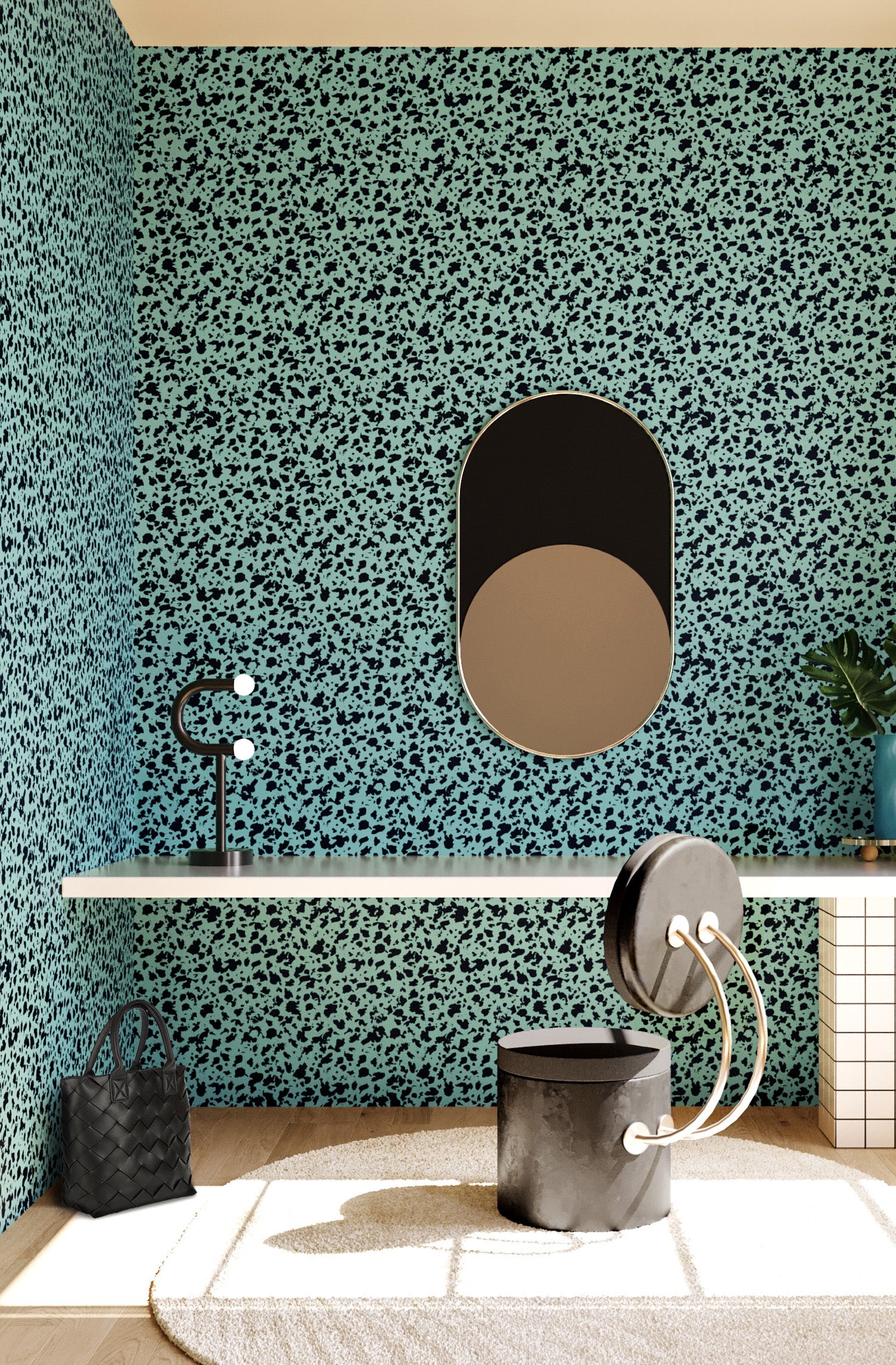 Milano© Wallpaper in Teal + Black