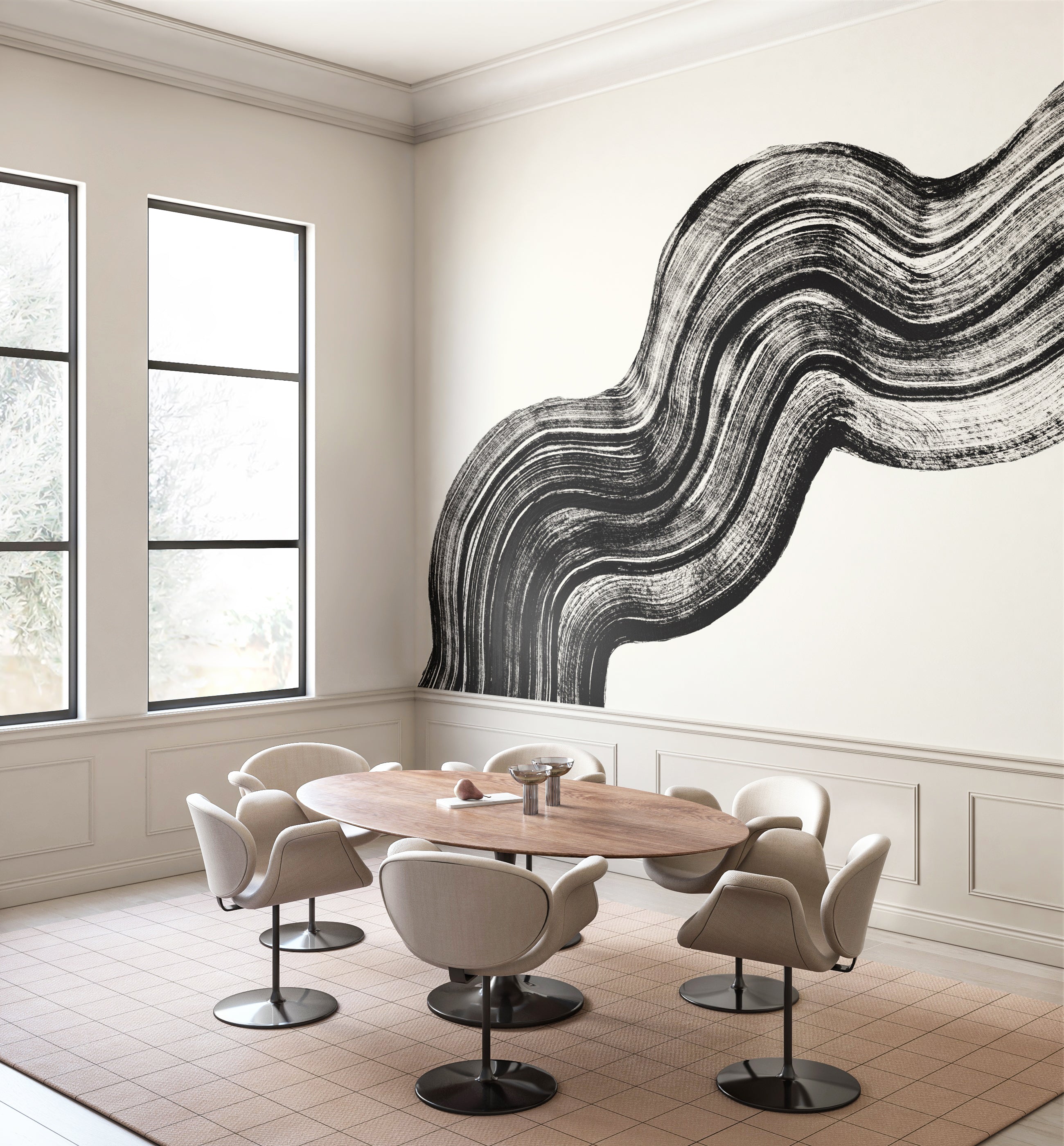 Sediment #4© Mural Wallpaper in Black + Ecru