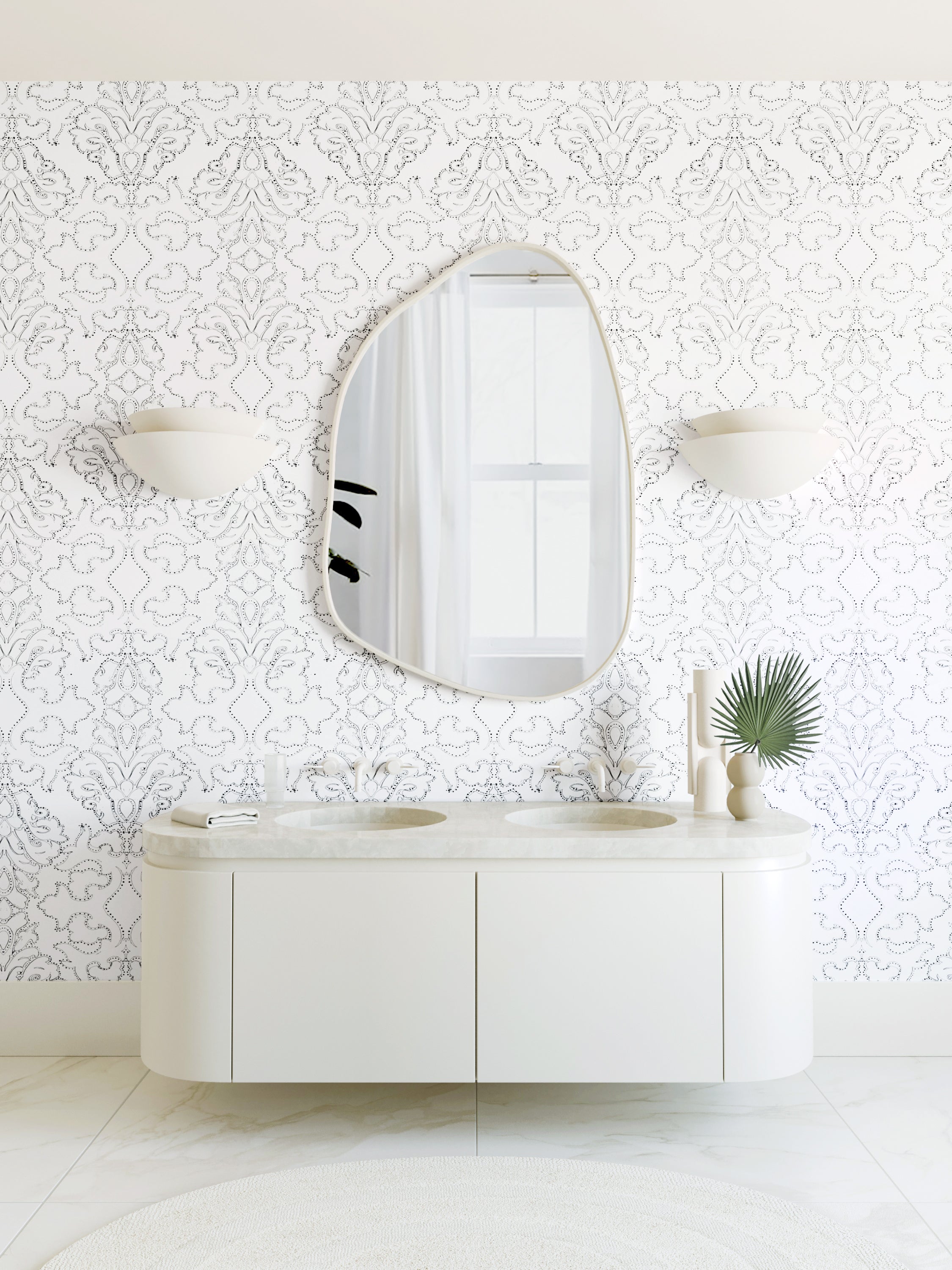 Western Damask© Wallpaper in Black + White