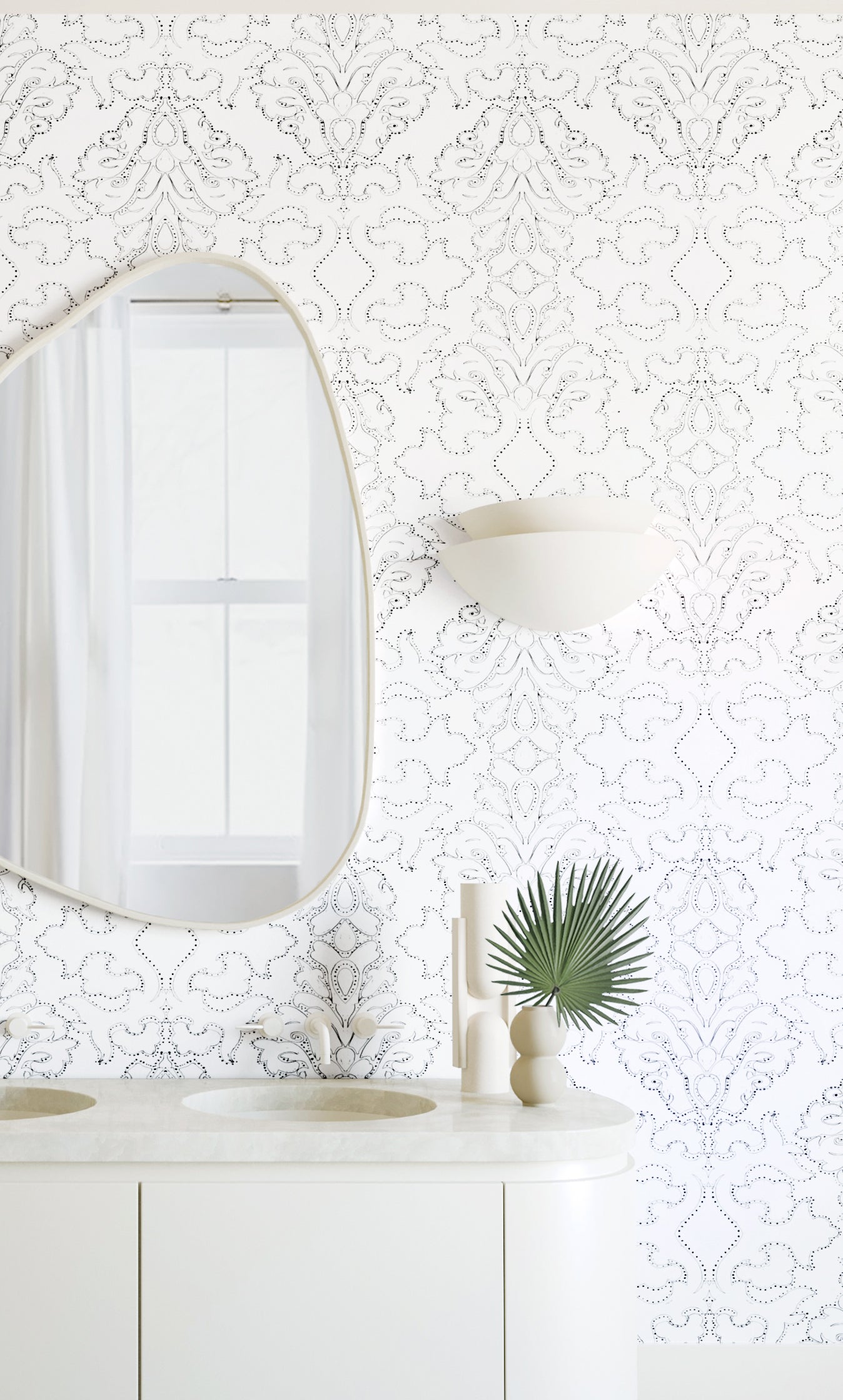 Western Damask© Wallpaper in Black + White