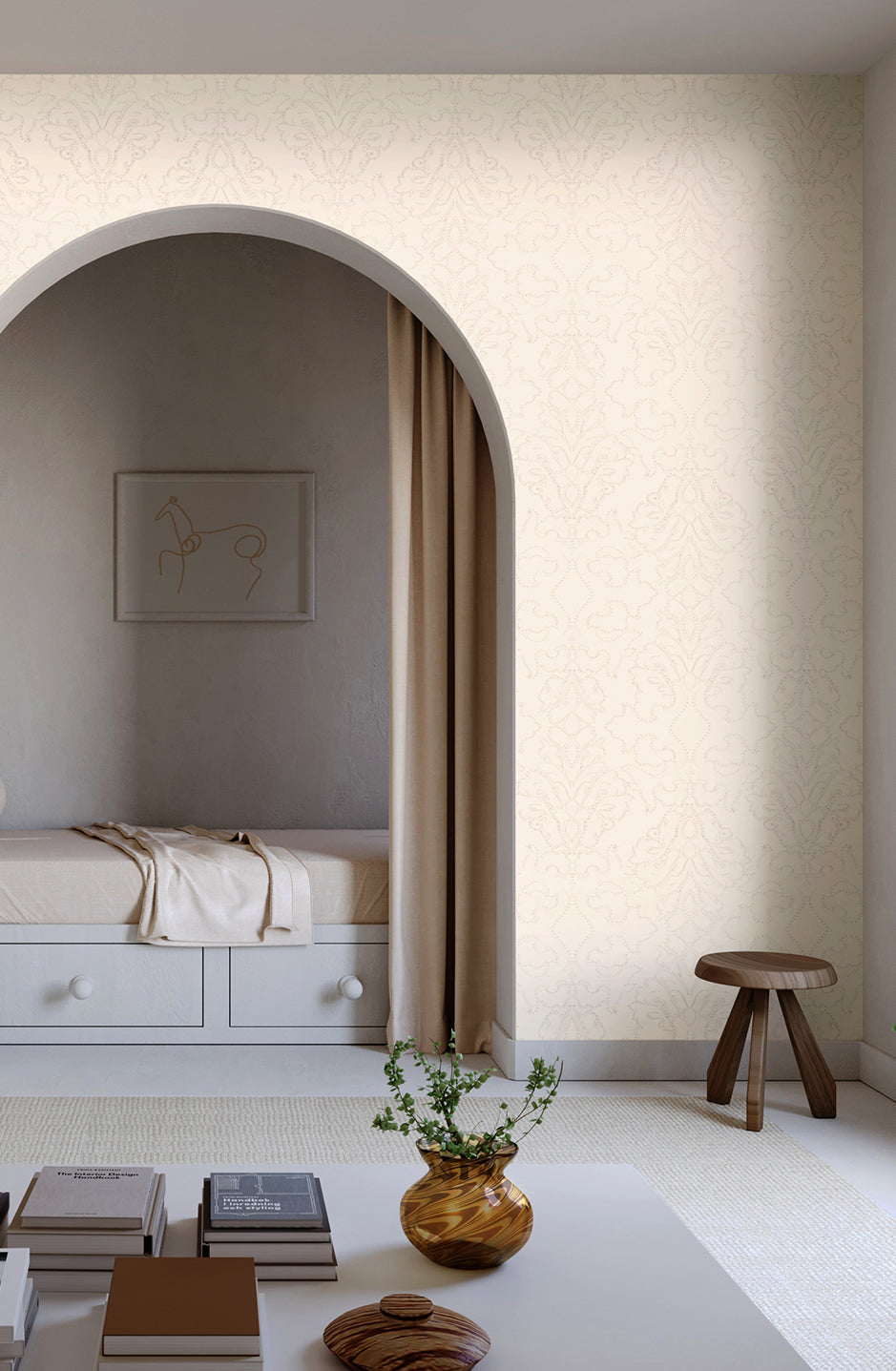 Western Damask© Wallpaper in Milk
