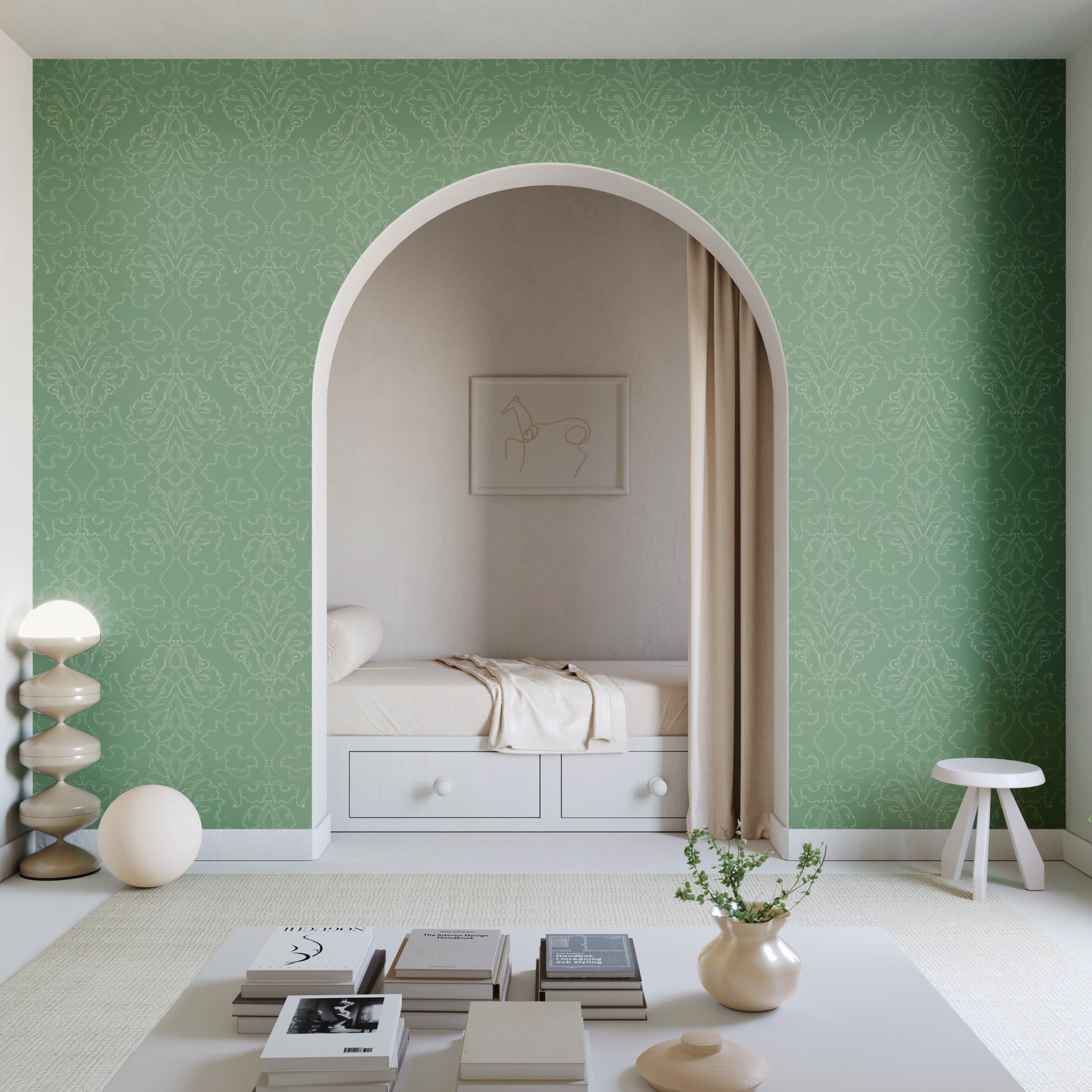 Western Damask© Wallpaper in Aloe