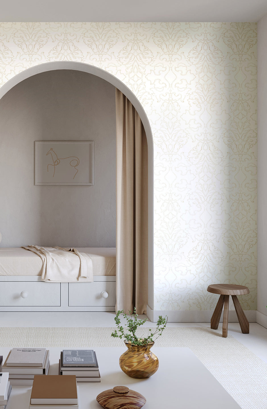 Western Damask© Wallpaper in Sand