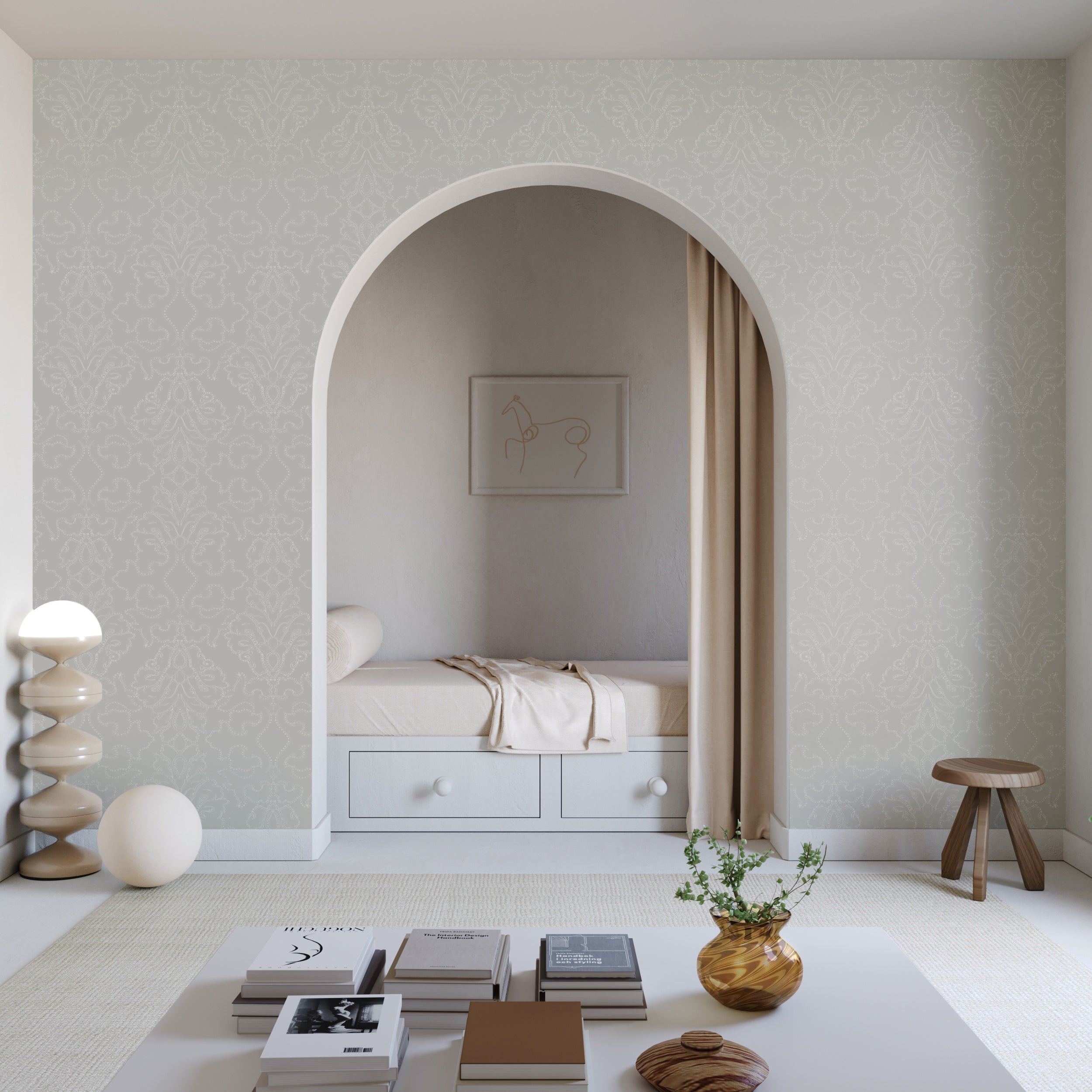 Western Damask© Wallpaper in Sky Grey