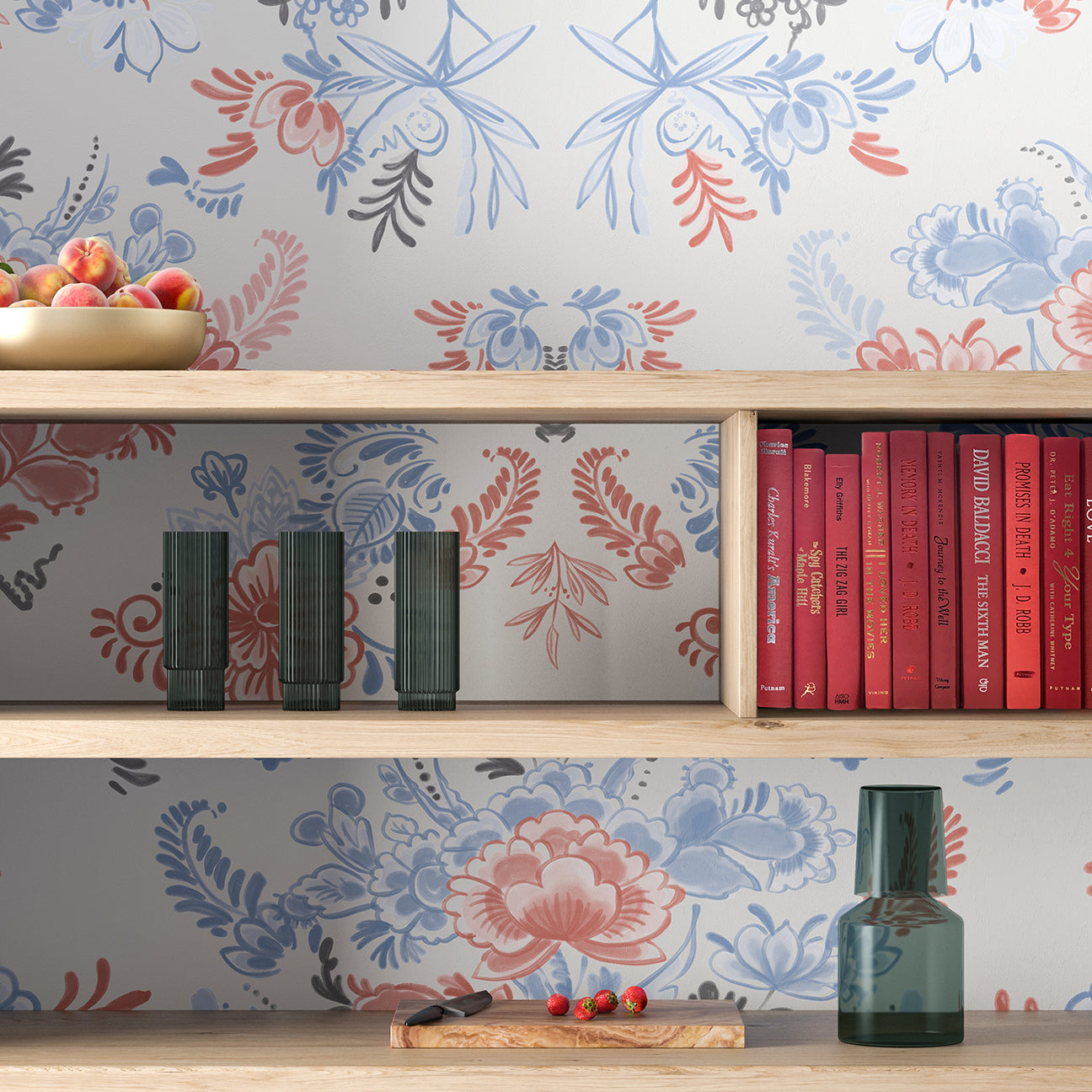 The Delft© Mural Wallpaper in Multicolor in a kitchen setting from drop it MODERN.