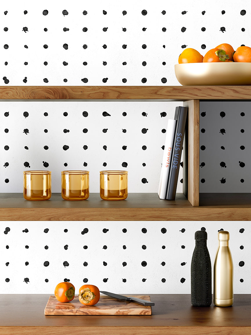 The Dotted Line© Wallpaper in Black + White in a kitchen from drop it MODERN.