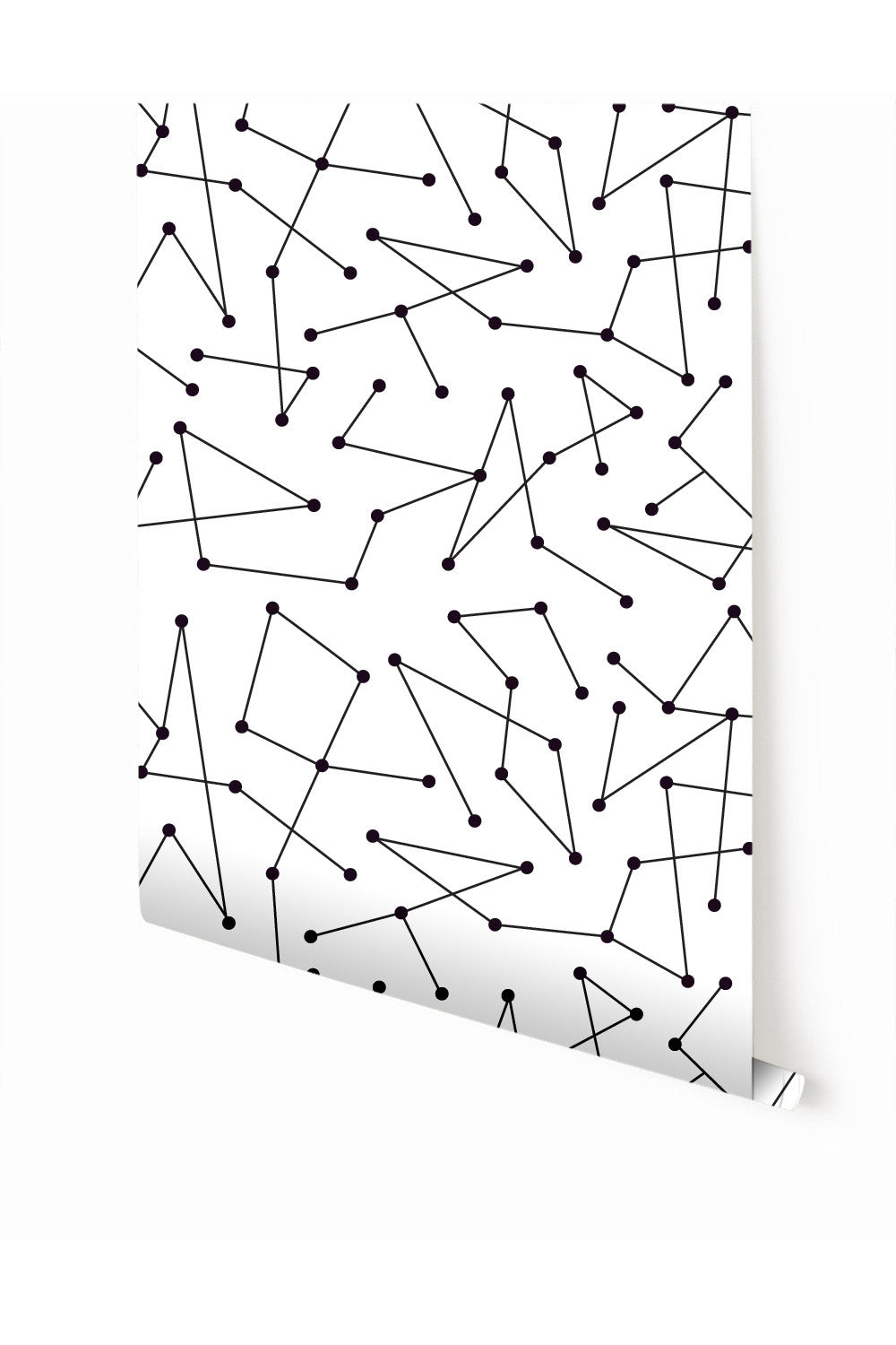 A roll of dot to dot patterned wallpaper in black and white with a geometric design from drop it MODERN.