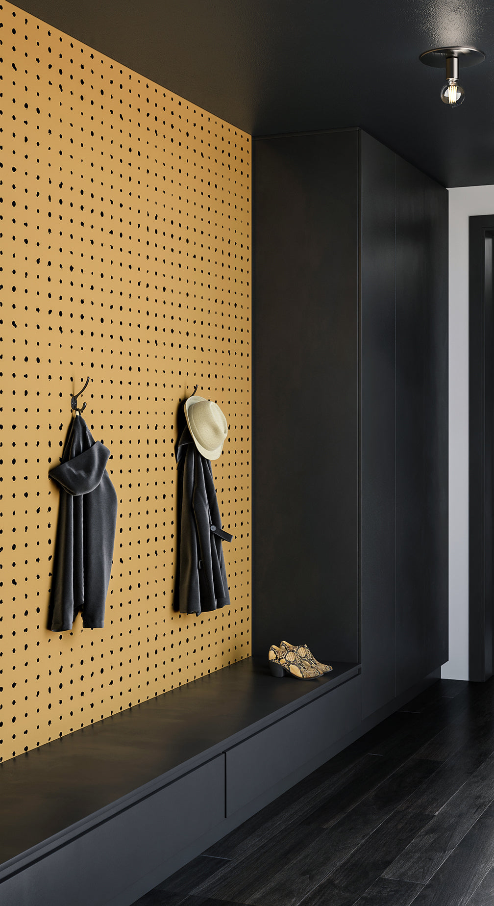 The Dotted Line© Wallpaper in Mustard in a main entrance from drop it MODERN.