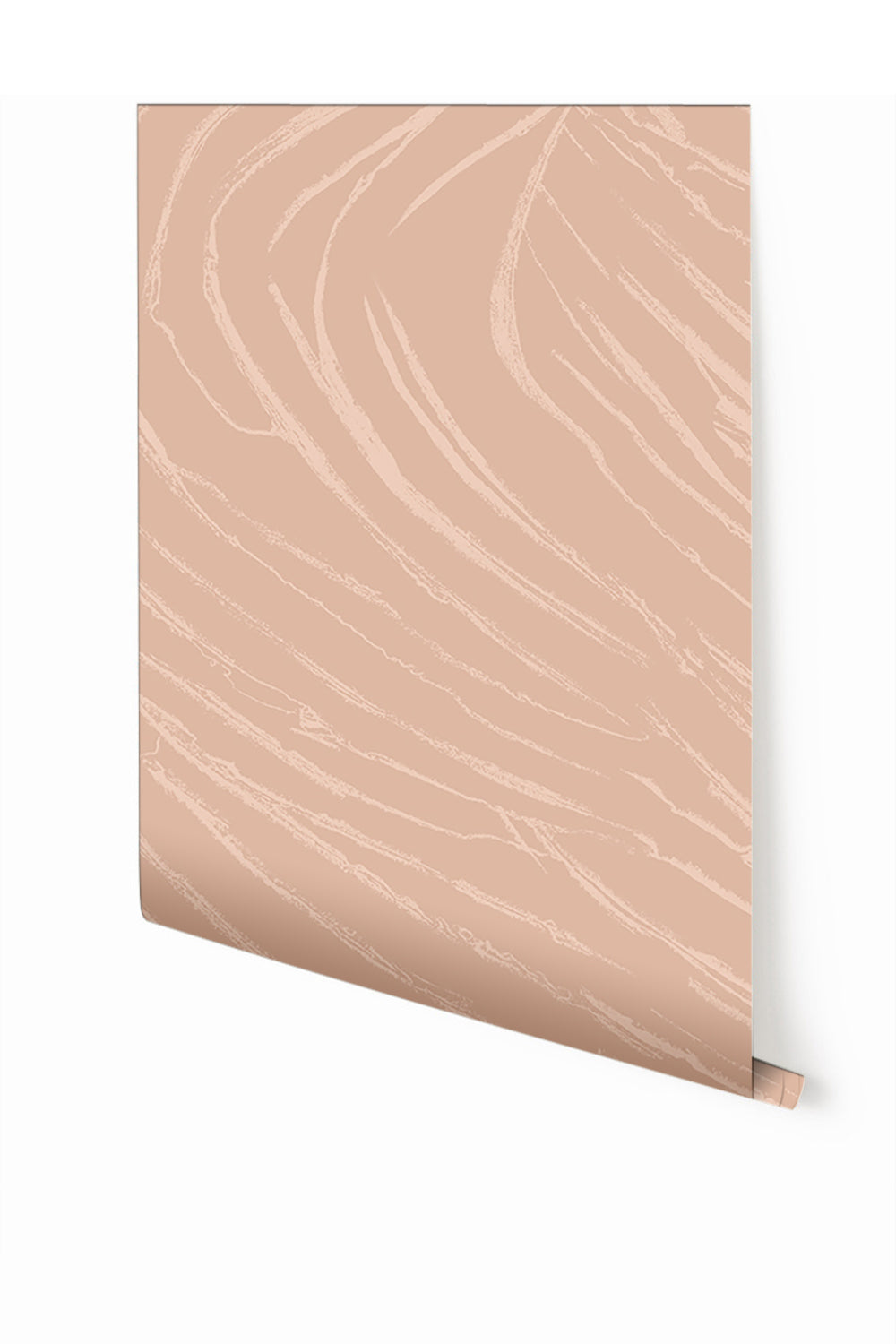 A roll of Dune© Mural Wallpaper in Clay color, showcasing a textured wave-like pattern from drop it MODERN.