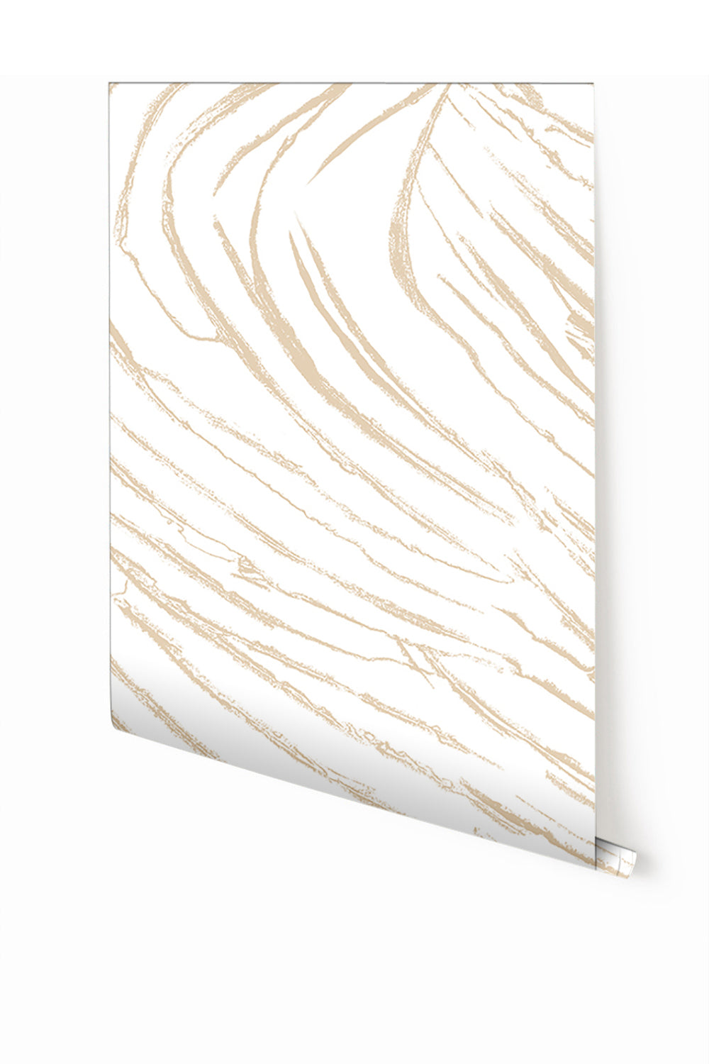 A rolled piece of mural wallpaper showing a creme-colored background with a beige, textured pattern from drop it MODERN.