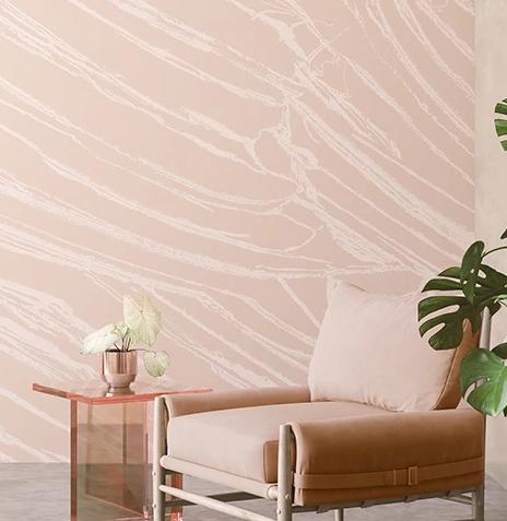 The Dune© Mural Wallpaper in Petal in a lounge area from drop it MODERN.