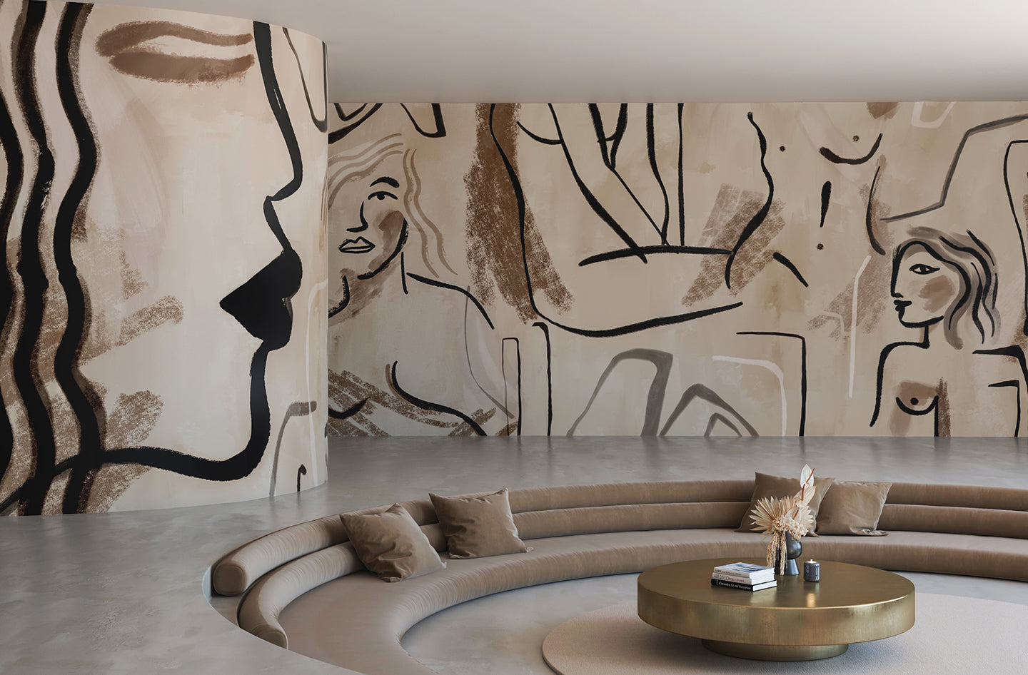 The Famke© Mural Wallpaper in Earth in a lounge area from drop it MODERN.