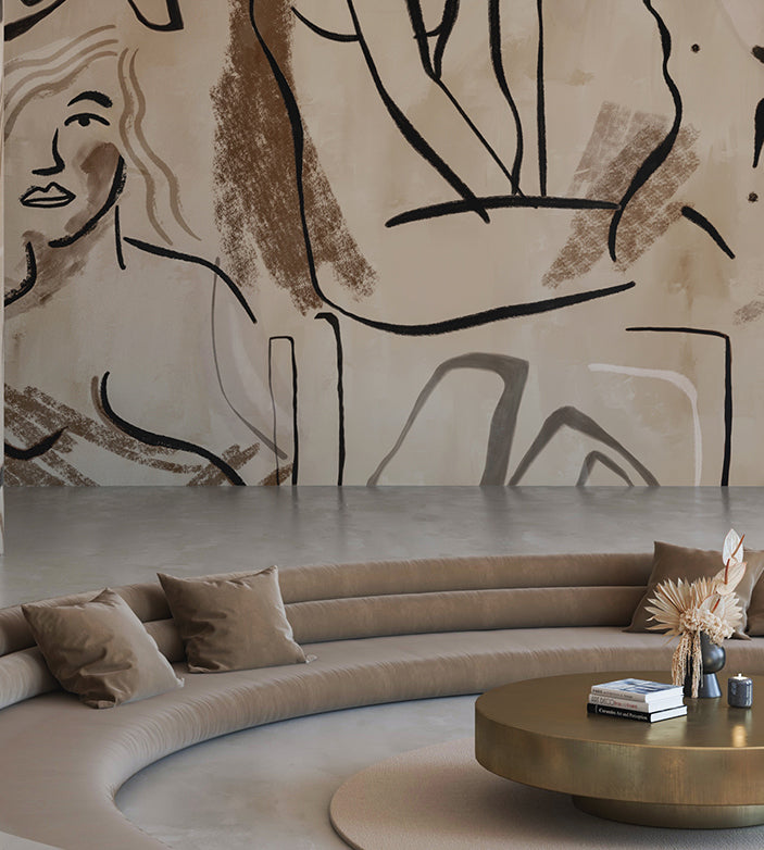 The Famke© Mural Wallpaper in Earth in an interior from drop it MODERN.