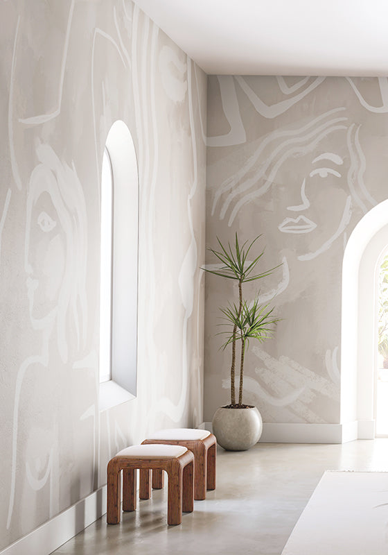The Famke© Mural Wallpaper in Chalk in an interior from drop it MODERN.