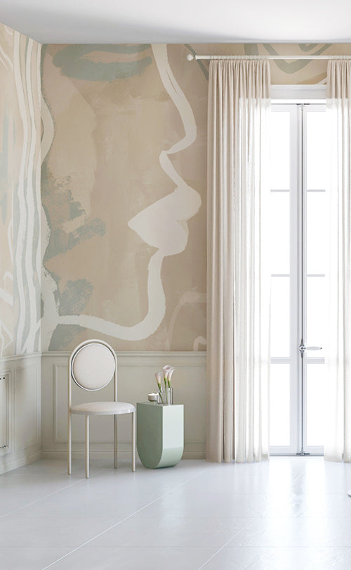 The Famke© Mural Wallpaper in Ocean in an interior from drop it MODERN.