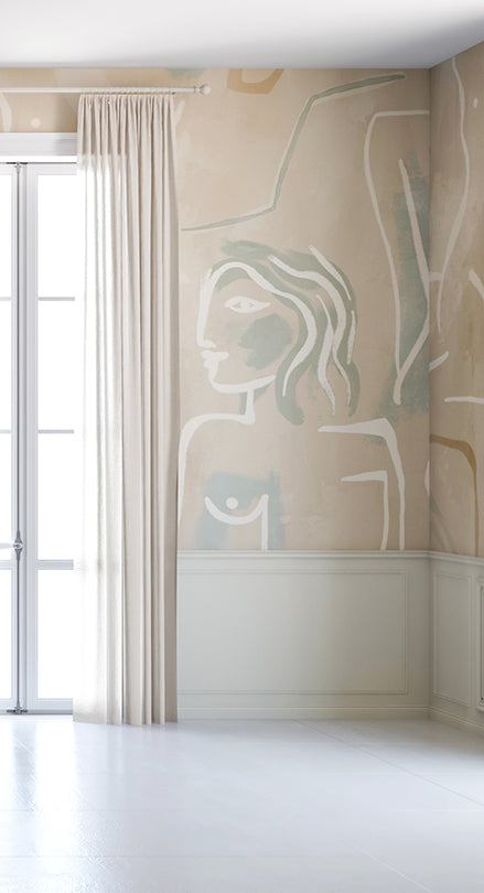 The Famke© Mural Wallpaper in Ocean in a hotel room from drop it MODERN.