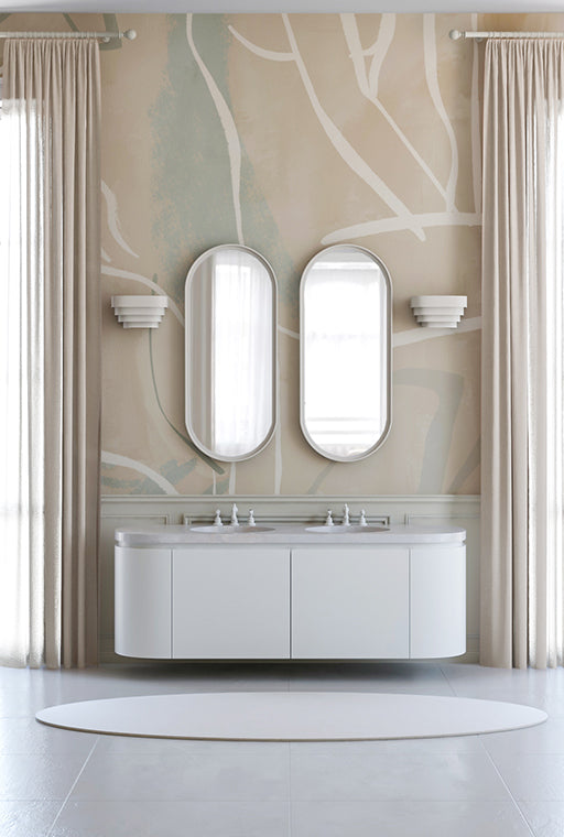 The Famke© Mural Wallpaper in Ocean in a bathroom.