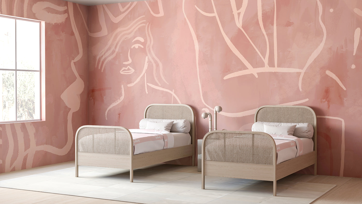 The Famke© Mural Wallpaper in Mauve in a children's bedroom from drop it MODERN.