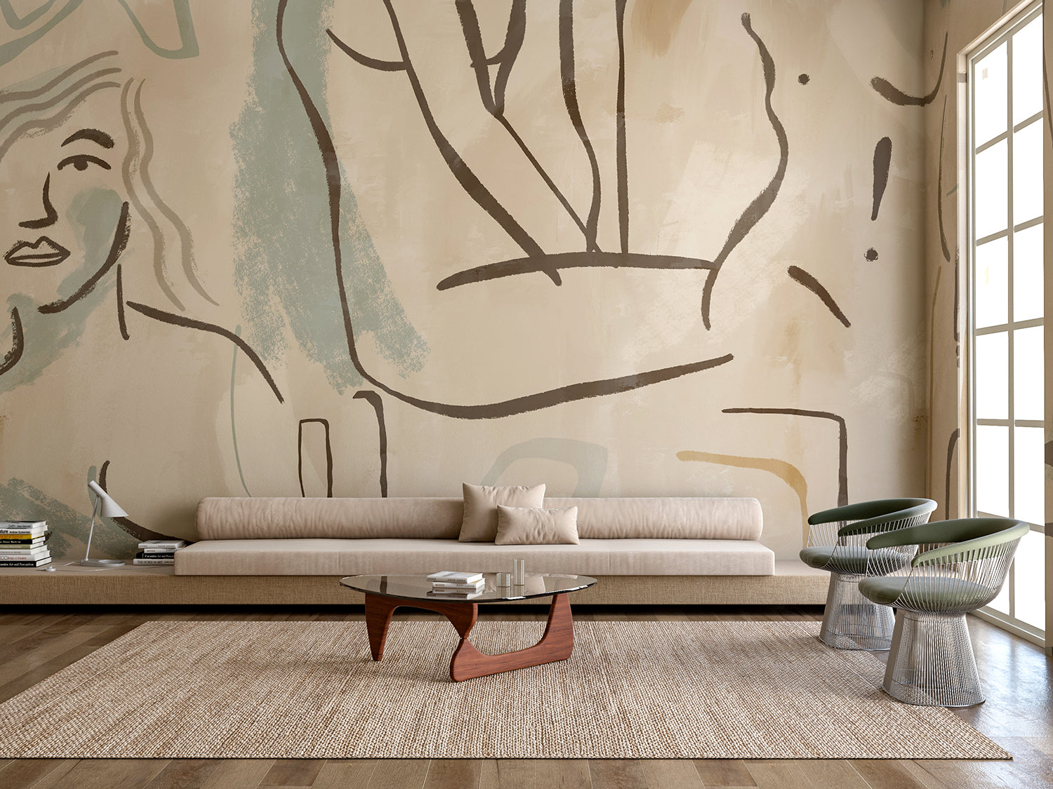 The Famke© Mural Wallpaper in Reef in a living room from drop it MODERN.