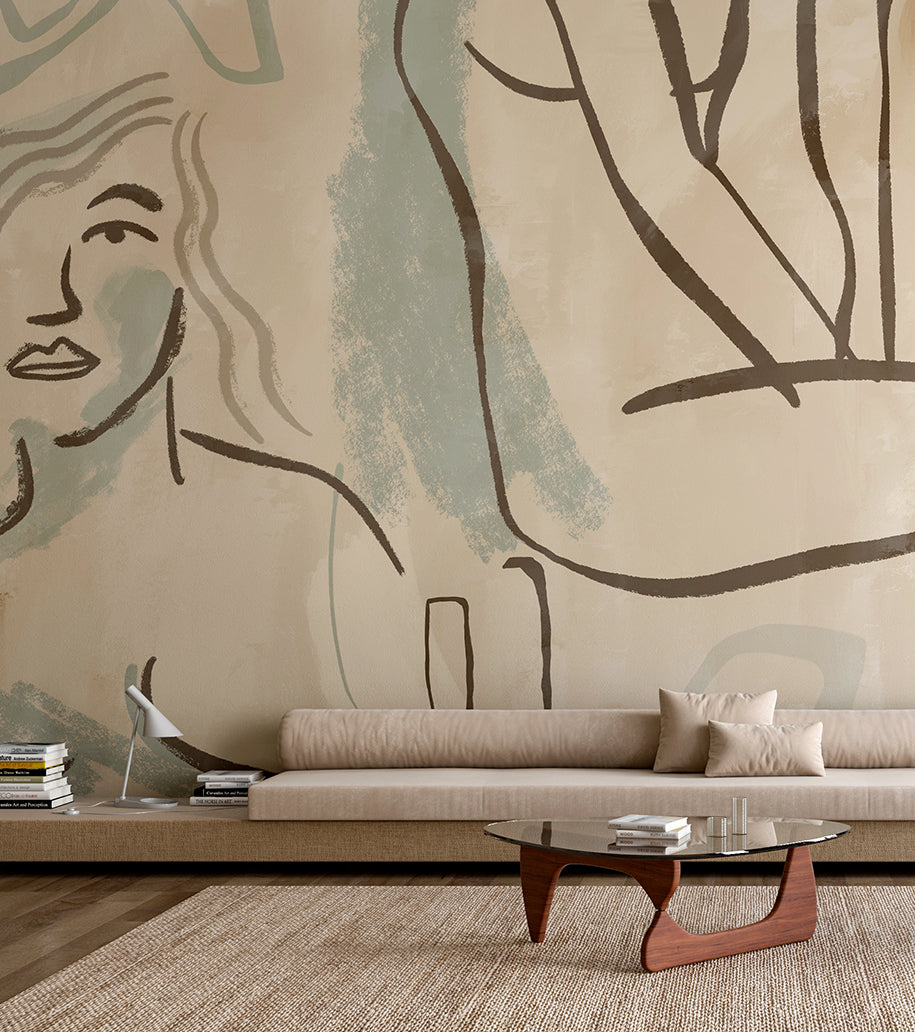 The Famke© Mural Wallpaper in Reef in an interior from drop it MODERN.