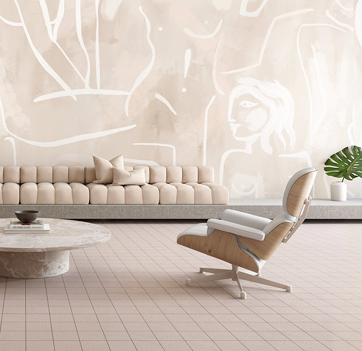 The Famke© Mural Wallpaper in Sandstone in an interior from drop it MODERN.