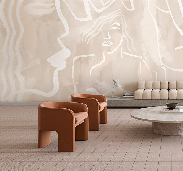 The Famke© Mural Wallpaper in Sandstone in a lobby area from drop it MODERN.
