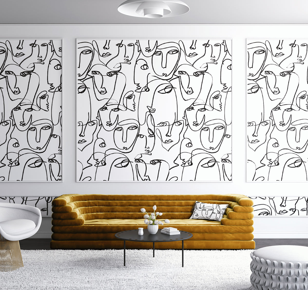 The Femme© Wallpaper in Black + White in an interior from drop it MODERN.