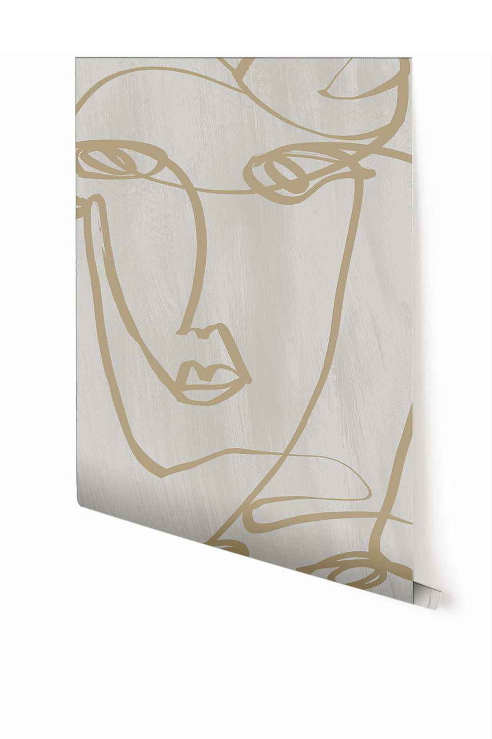 A section of wallpaper featuring a beige and white color scheme with abstract line art depicting a female form in a minimalistic style from drop it MODERN.
