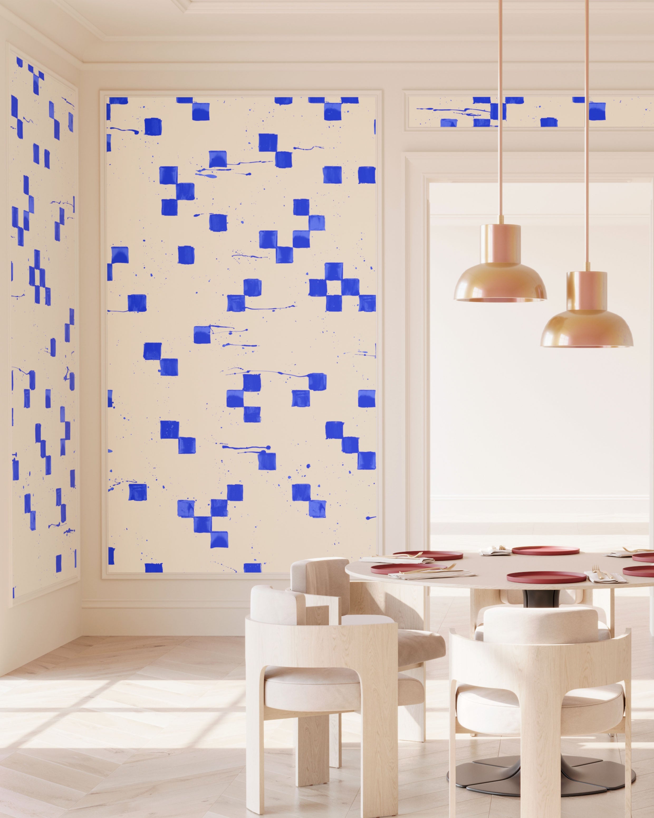 The Finali© Wallpaper in Cobalt in an interior from drop it MODERN.