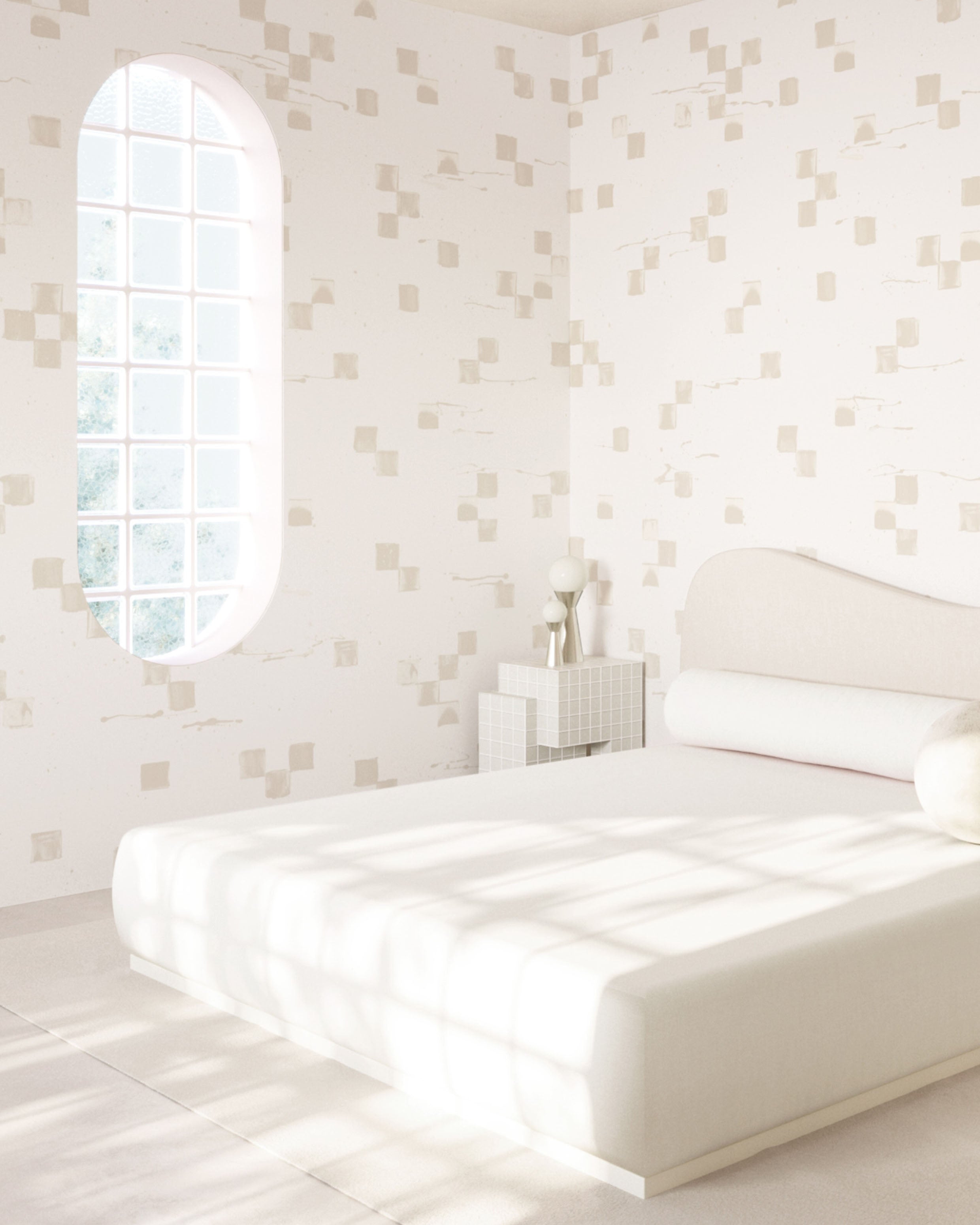 The Finali© Wallpaper in Cremé in an interior from drop it MODERN.