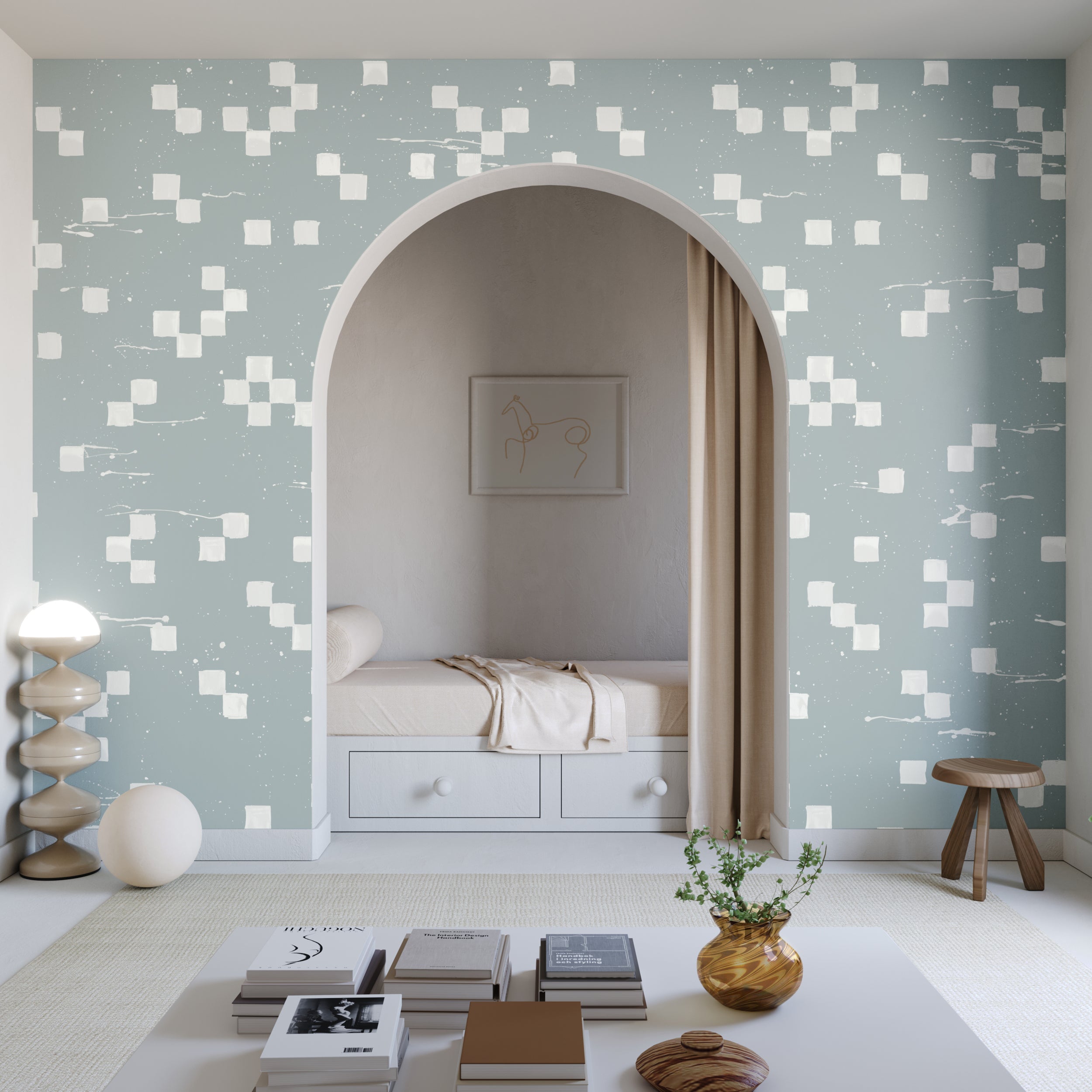 The Finali© Wallpaper in Rain in a bedroom from drop it MODERN.