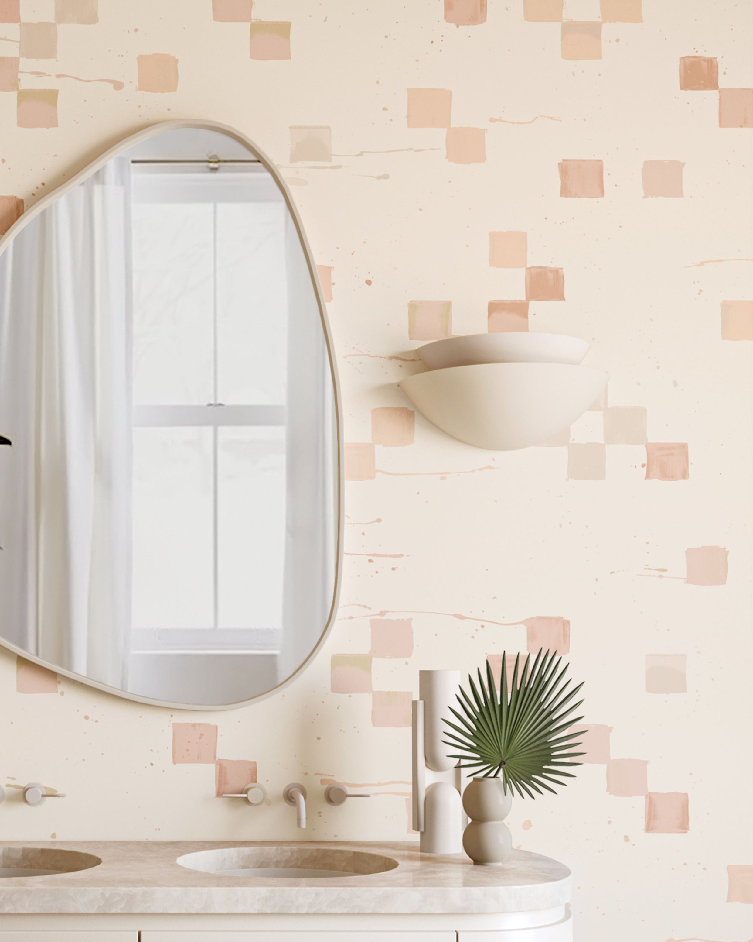 The Finali© Wallpaper in Rosebud in an interior from drop it MODERN.