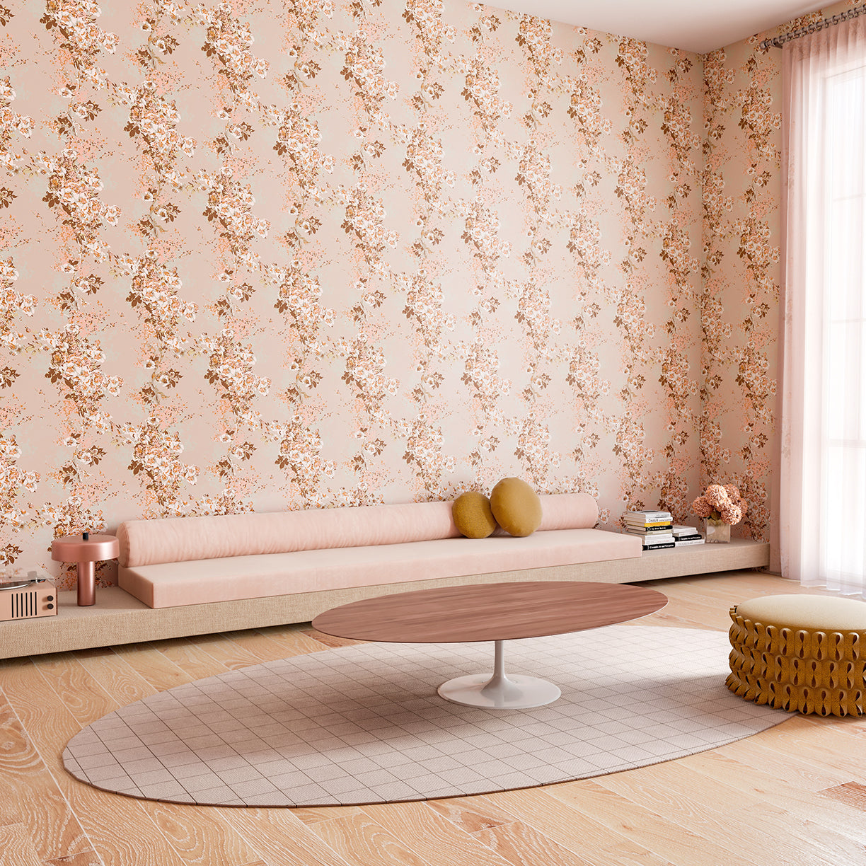 Prairie Fleur© Wallpaper in Rosy Cremé