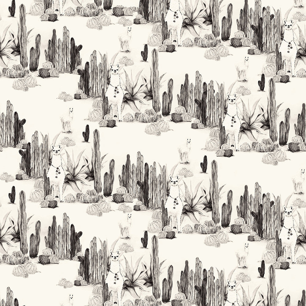 The Desert Llama© Wallpaper in Black + Cremé from drop it MODERN.