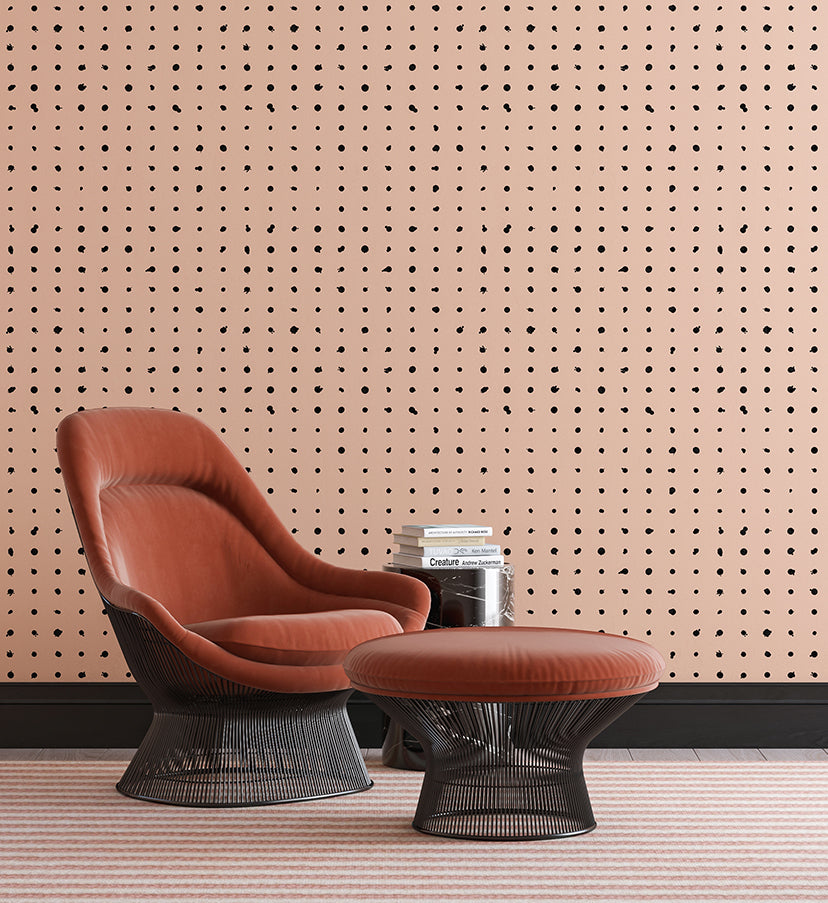 The Dotted Line© Wallpaper in Nude in a lounge area from drop it MODERN.