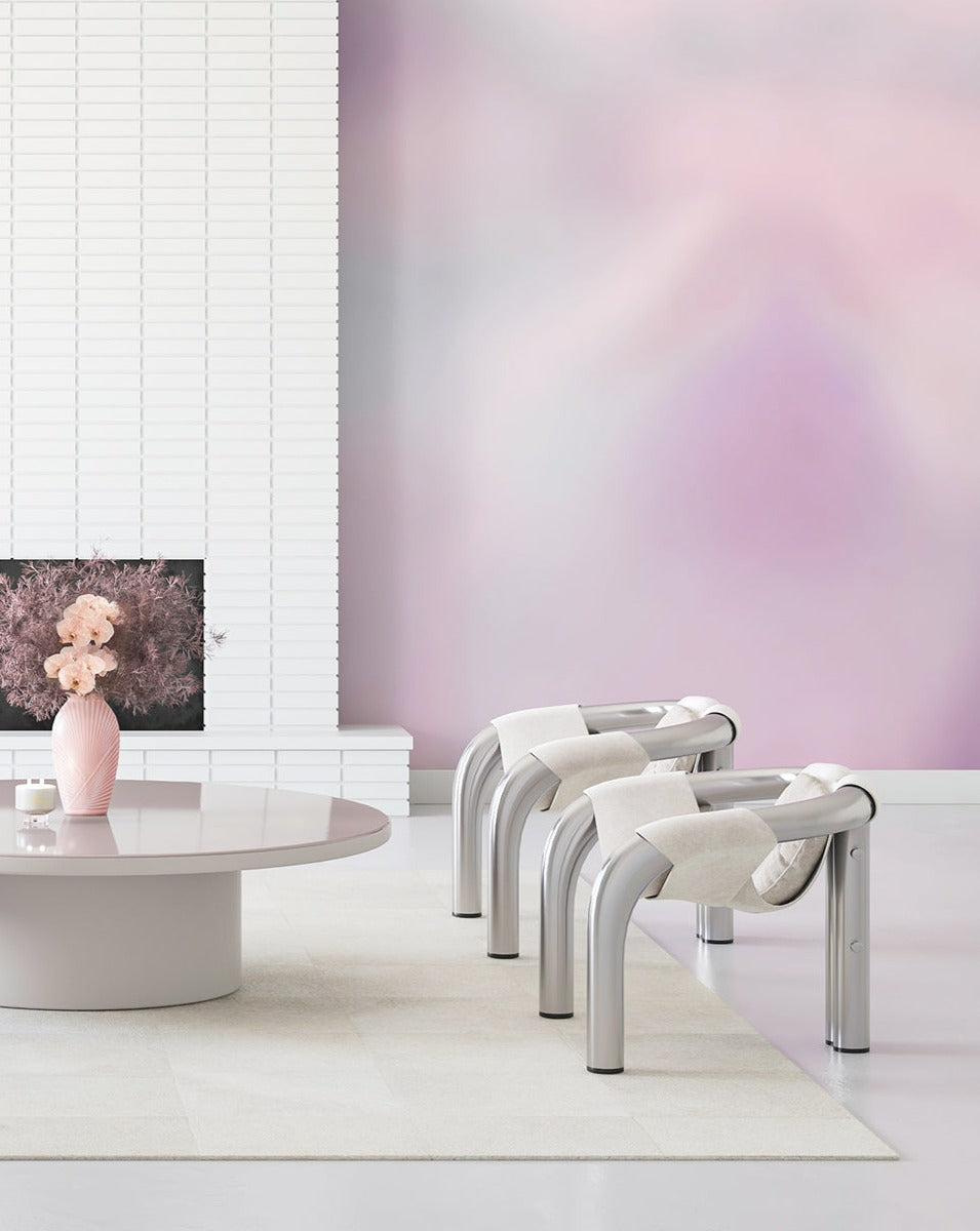 The Electricity© Mural Wallpaper in Purple Haze in a living room from drop it MODERN.