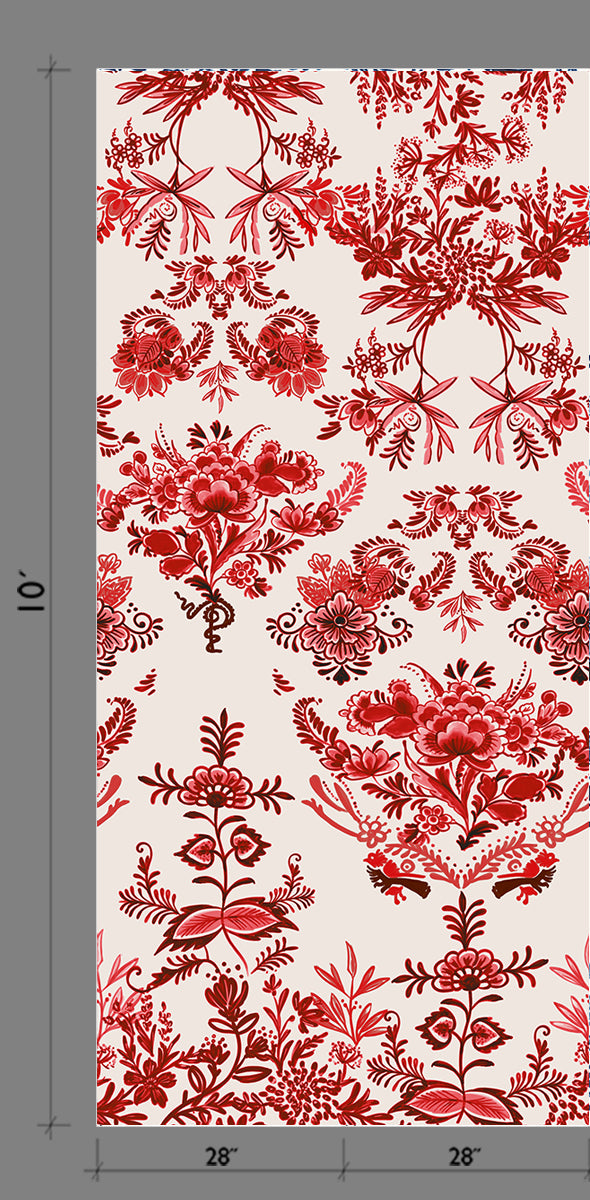 The Delft© Mural Wallpaper in Red from drop it MODERN.