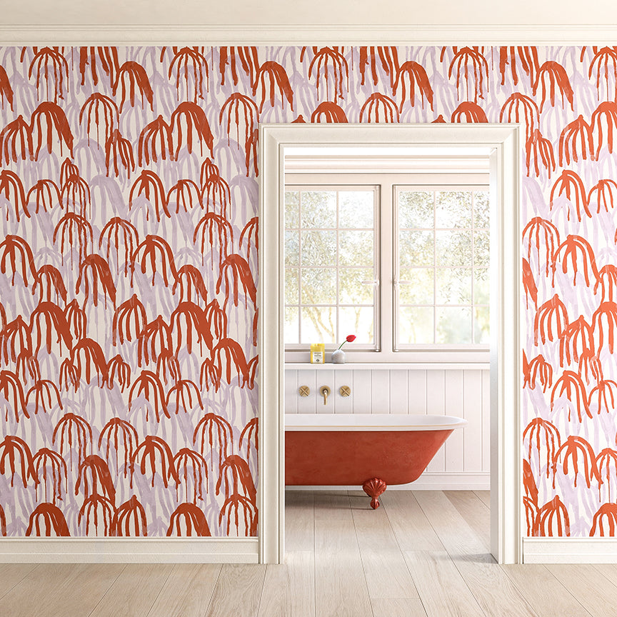 Kelp© Wallpaper in Lilac + Red