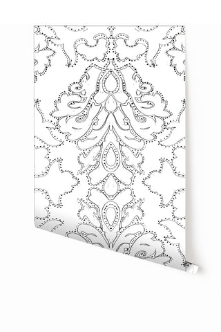 Western Damask© Wallpaper in Black + White