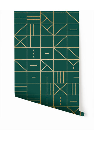 Camino Real© Wallpaper in Gold on Emerald