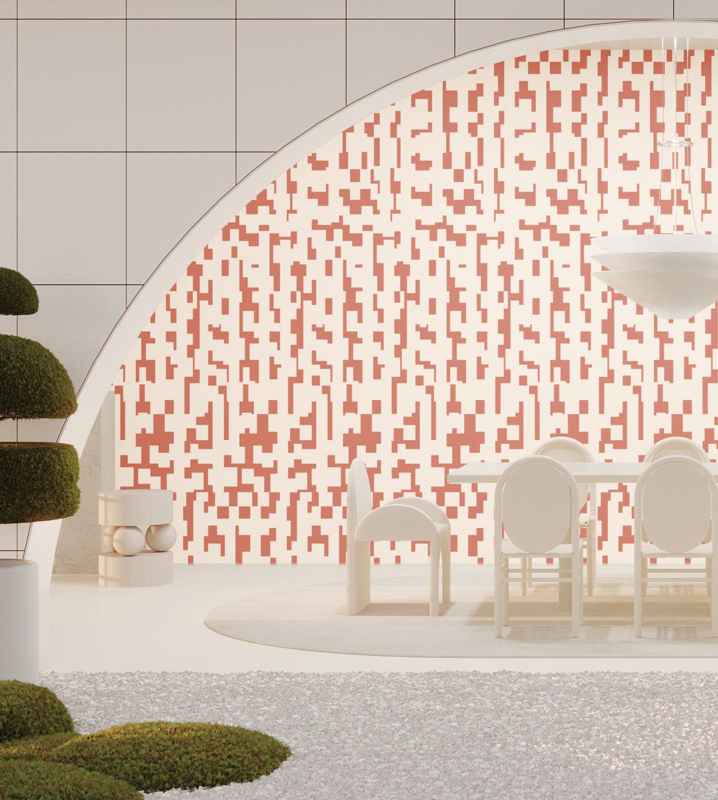 Mainframe© Wallpaper in Strawberry Kiss + Cremé