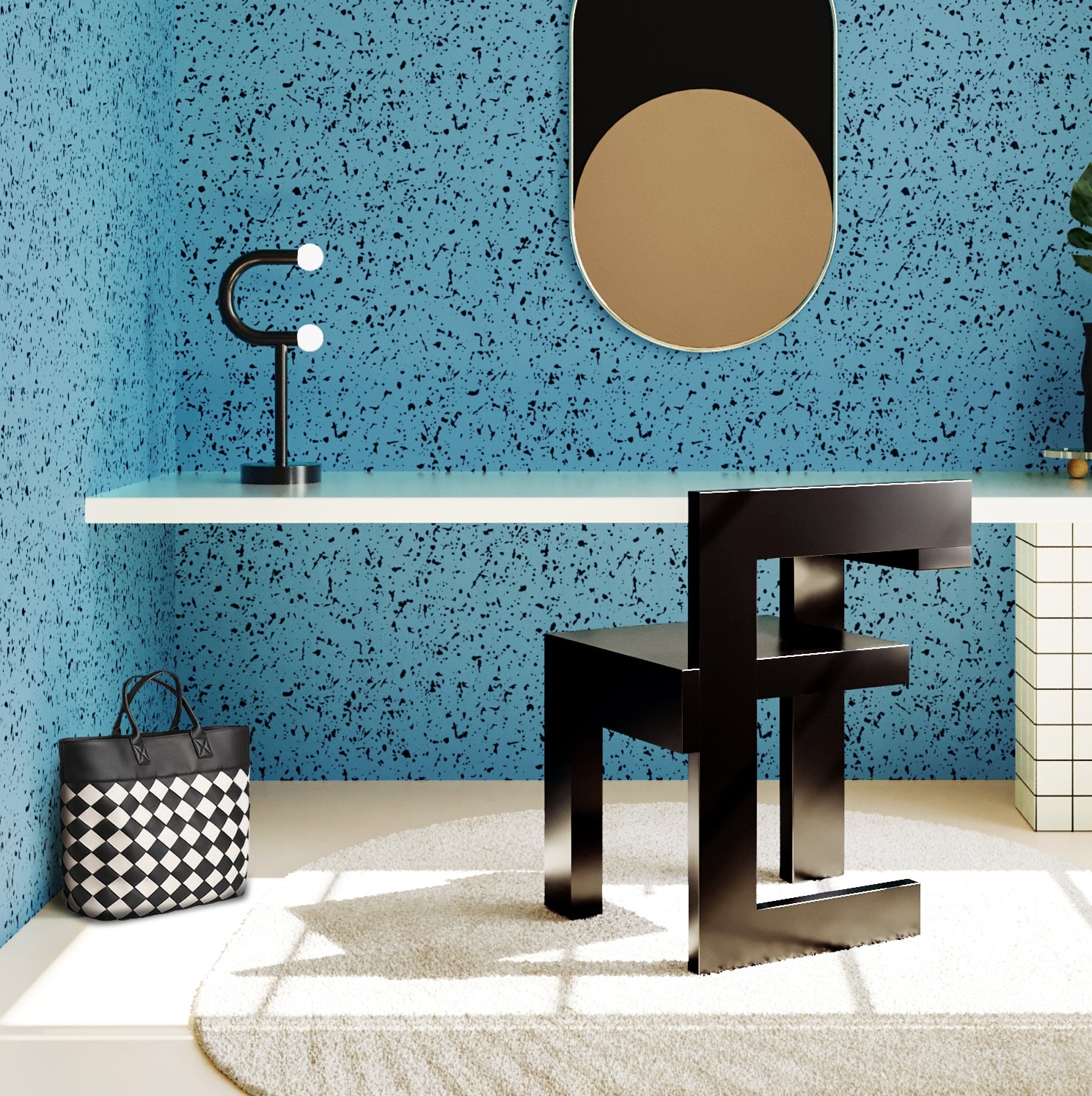 Memphis© Wallpaper in Aqua Net + Black